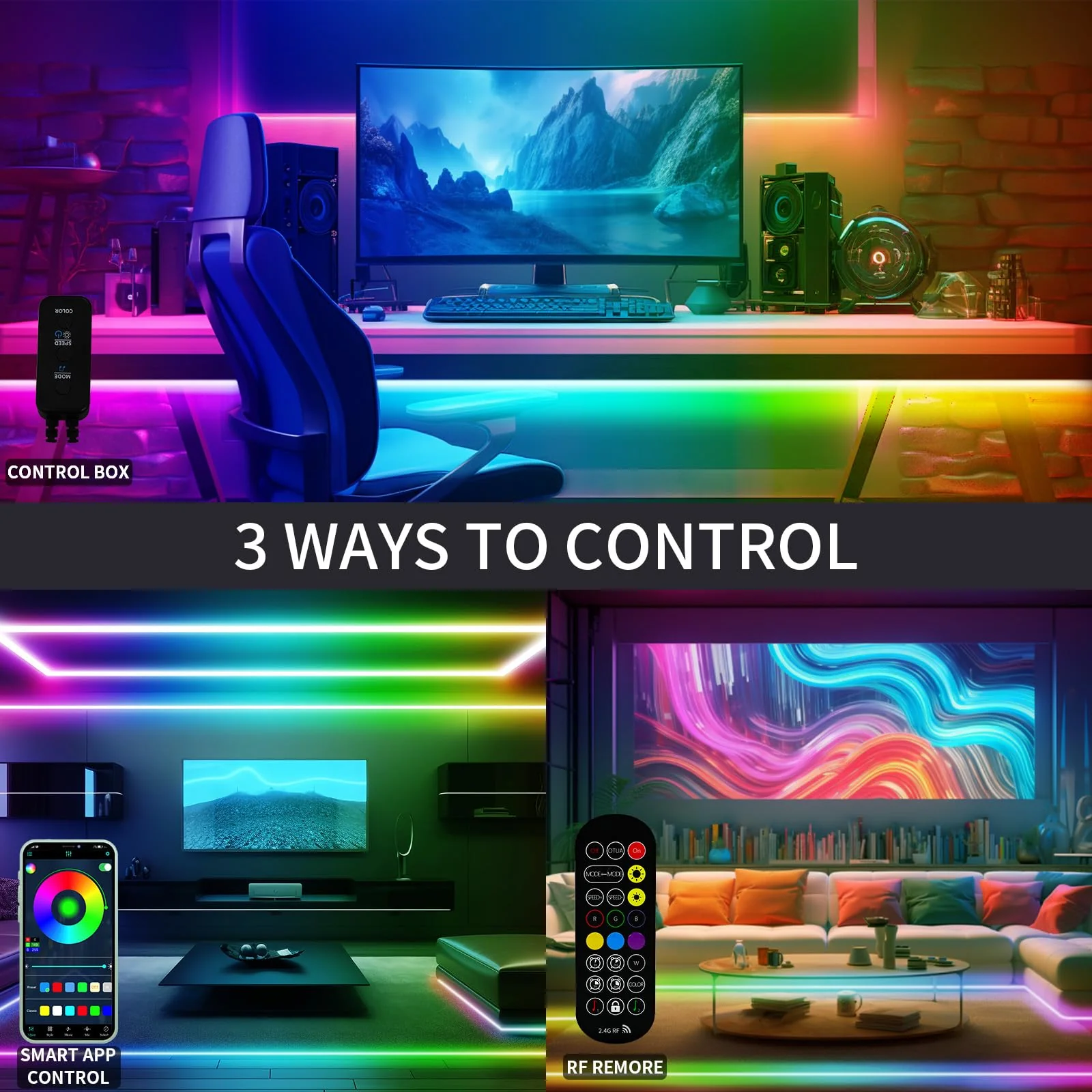 20FT LED Strip Lights COB Smart IC, 24V RGB LED Lights for Bedroom with RF Remote Smart App Button Controller Music Sync Color Changing Strip Lights for Game Room Kitchen Cabinet Lighting 20FT - Image 4