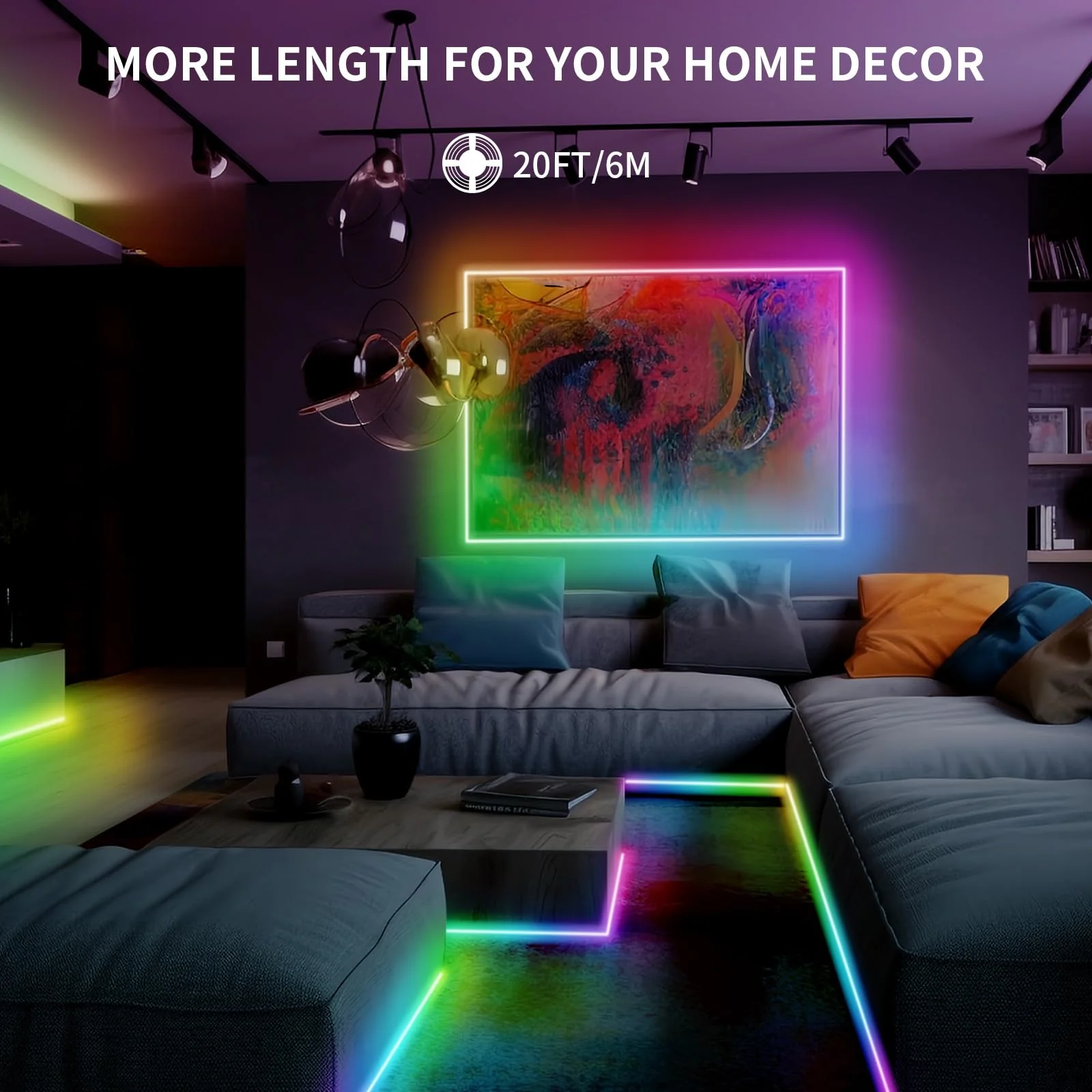 20FT LED Strip Lights COB Smart IC, 24V RGB LED Lights for Bedroom with RF Remote Smart App Button Controller Music Sync Color Changing Strip Lights for Game Room Kitchen Cabinet Lighting 20FT - Image 6