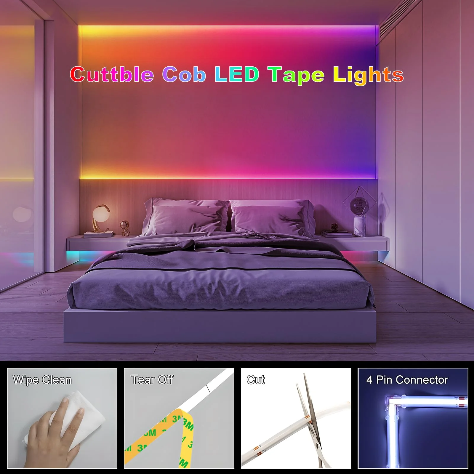 20FT LED Strip Lights COB Smart IC, 24V RGB LED Lights for Bedroom with RF Remote Smart App Button Controller Music Sync Color Changing Strip Lights for Game Room Kitchen Cabinet Lighting 20FT - Image 8