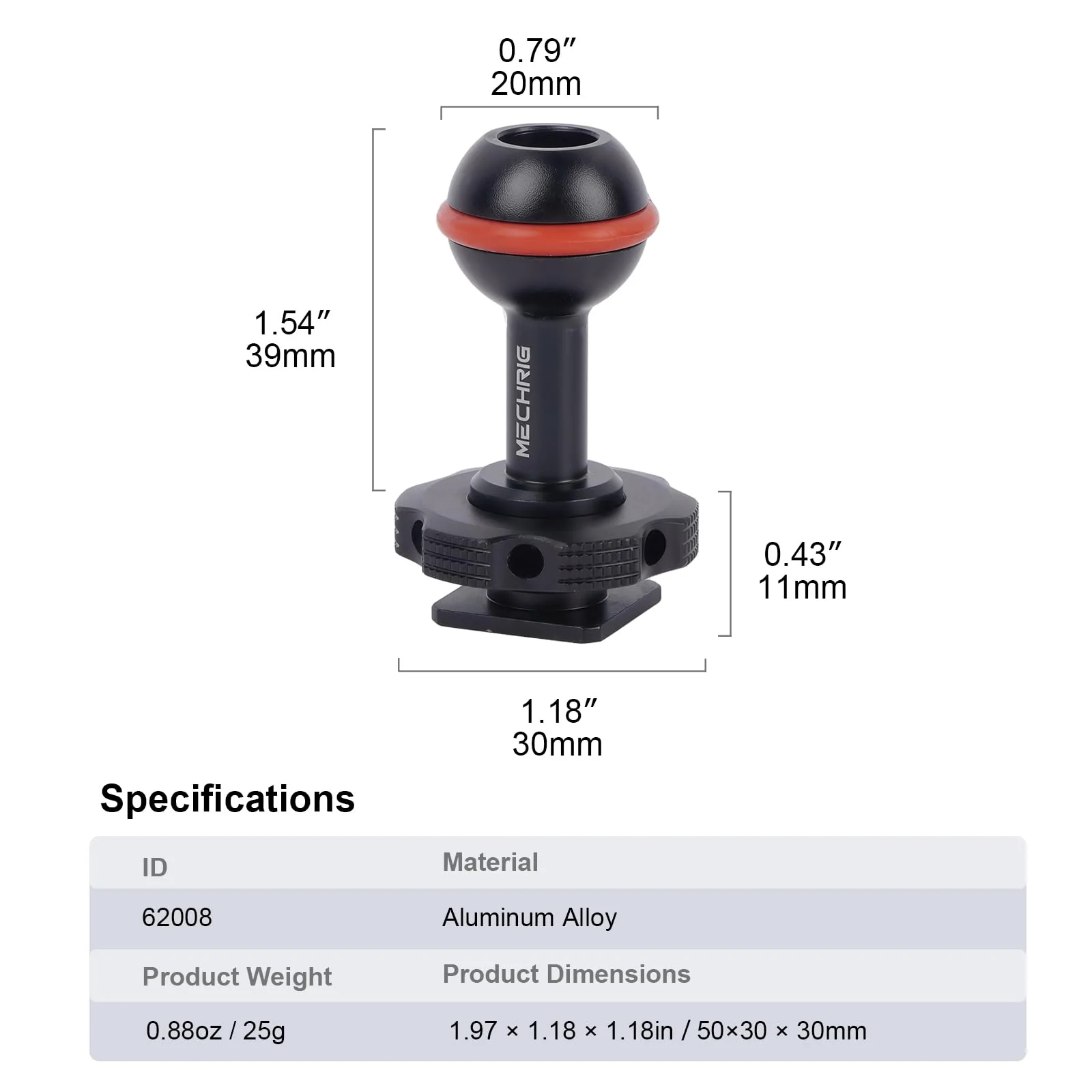 20mm Ball Head Hot Shoe Adapter for Camera Magic Arm, CNC Aluminum Alloy Quick Release Mount with Anti-Slip Ring for DSLR Rig/Gimbal Handle/Riding Filming(62008 Hot Shoe Mount Ball Head) 62008 - Image 7
