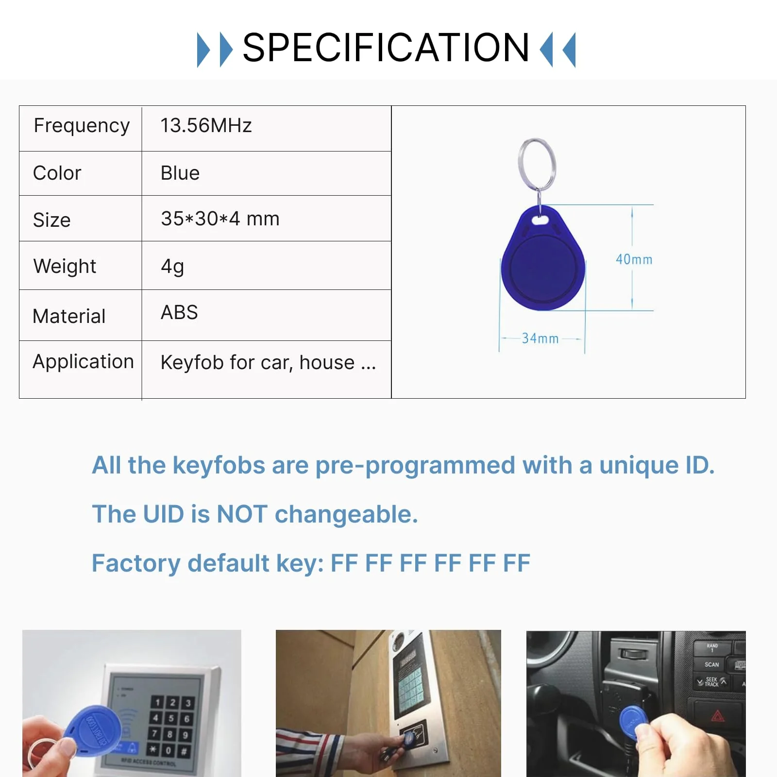 20pcs RFID 125KHz Proximity ID Keychain Cards TK4100, Compatible with EM4100 Chips, for Smart Entry Access Control System, Key Card - Image 6