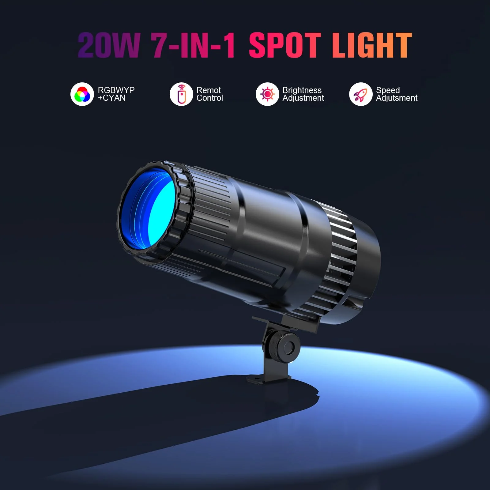 20W Pinspot Light with Remote,RGBWYP+Cyan LED Beam Spot Lights,Ultra Bright Mirror Disco Ball Spotlight Stage Light for DJ Disco Party Bar Club Show Wedding Children's Theater Black 1 Pack - Image 3