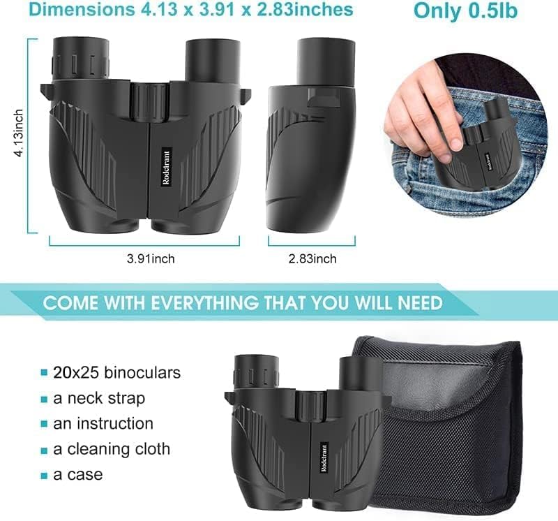 20X25 Compact Binoculars for Adults,Large Eyepiece Waterproof Binocular,Easy Focus Small Binoculars for Bird Watching,Hiking and Concert, Black - Image 4