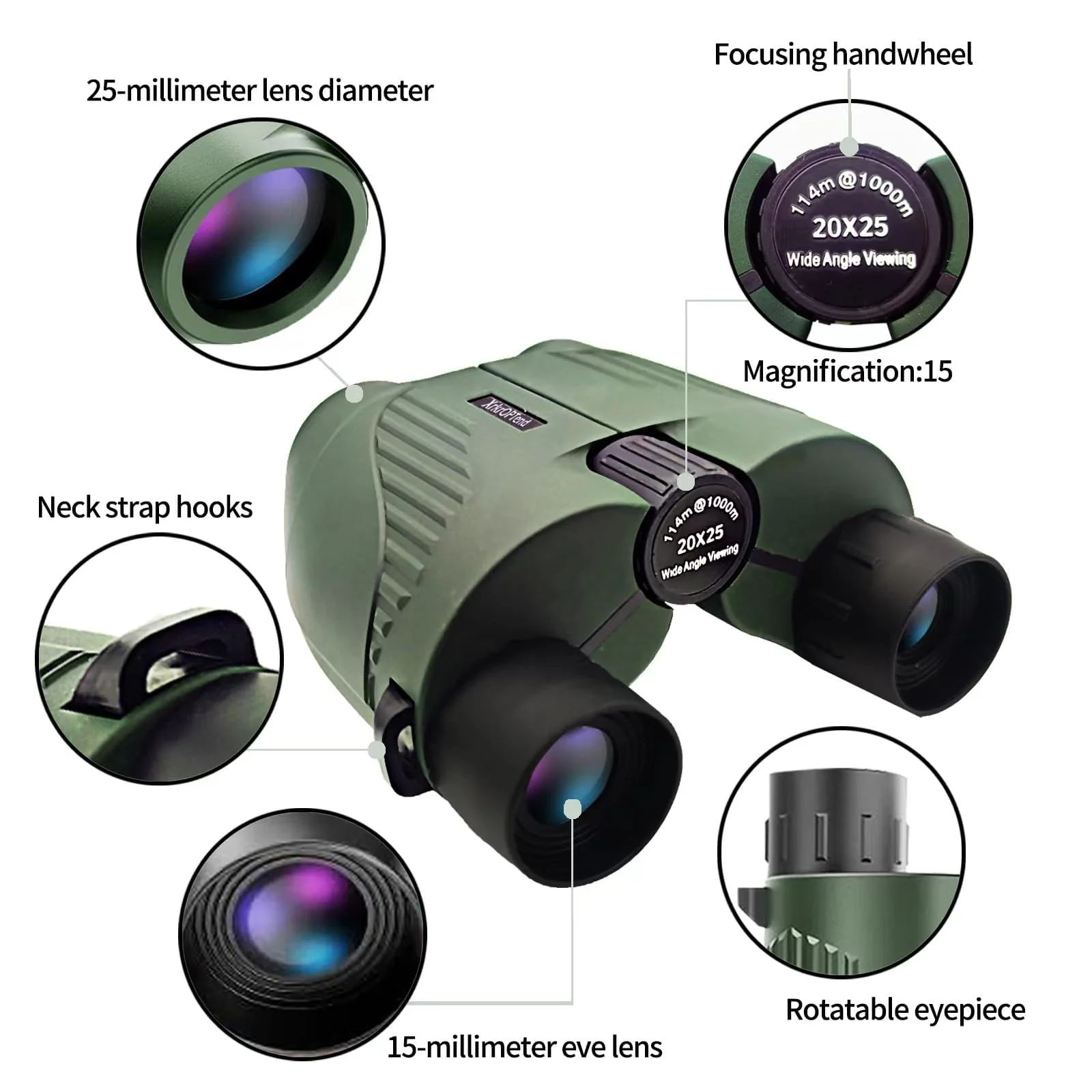 20x25 Compact Binoculars with Strap for Kids and Adults, Sharp Clear, Mini Low Weight Binoculars for Bird Watching,Hiking Outdoor, Cruise Ship,Concert Green - Image 6