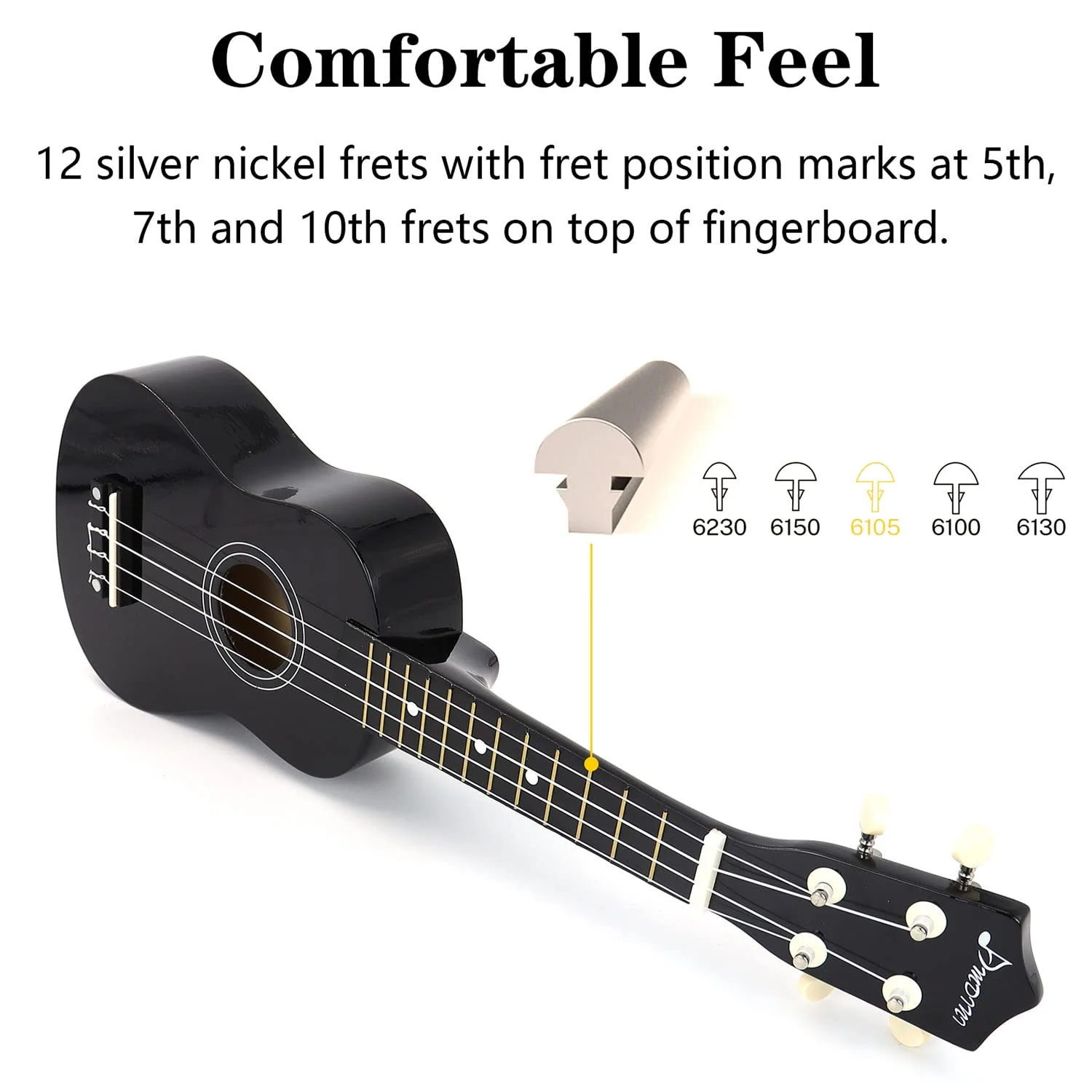 21 inch Soprano Ukulele Basswood Acoustic Mini Guitar for Beginner Starter with Case Strap Tuner Picks Strings Primary Tutorial Black - Image 5