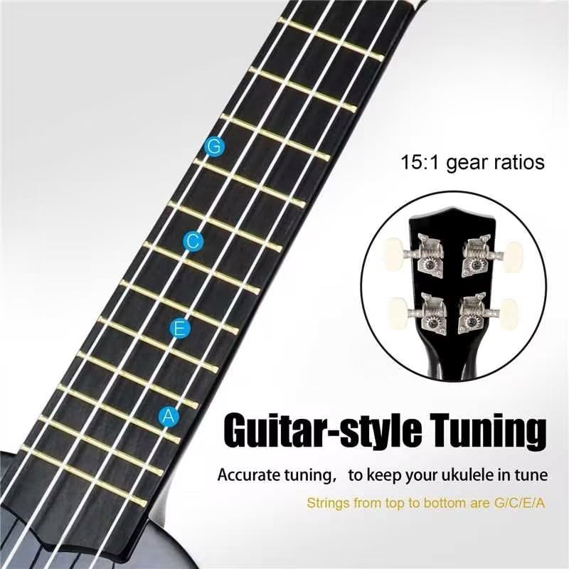 21 Inch Soprano Ukulele for Beginners, Hawaiian Ukulele Four String Wood Ukelele Professional Ukalelee For Adult Student Starter (Black) Black Ukulele - Image 3