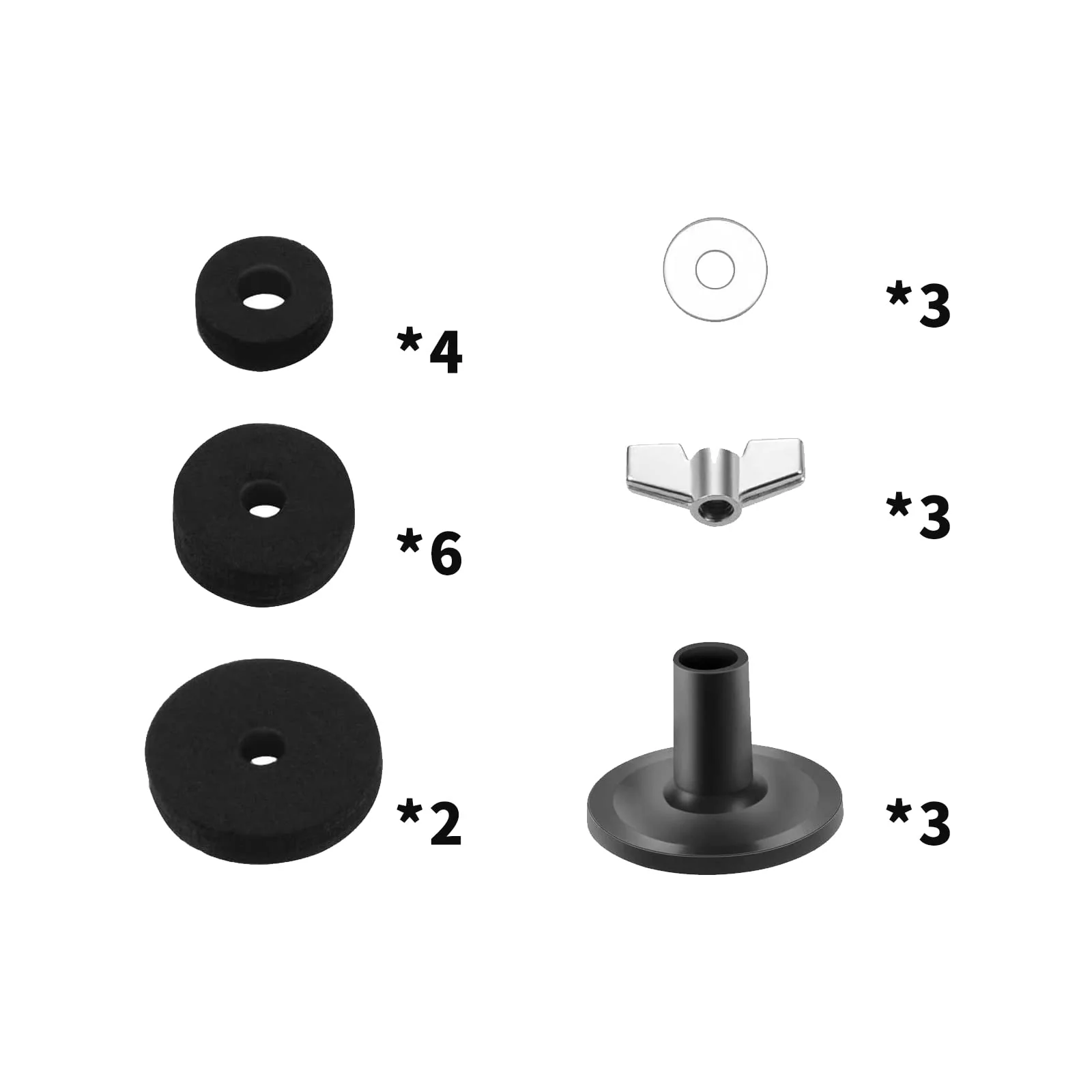 21 Pcs Cymbals Replacement Accessories Cymbal Stand Felts Hi-Hat Clutch Felt Cup with Sleeves, Base Wing Nuts and Washers for Drum Set Black - Image 3