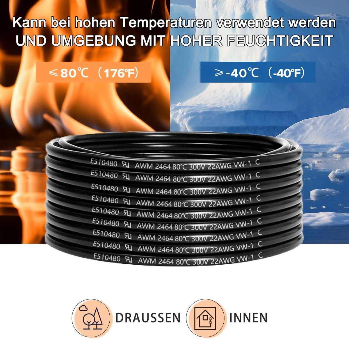 22 AWG 2 x 0.3 mm² 2 Core Cable 7.62 Metres, 2 Core Wire Made of Tinned Copper, PVC 22AWG 2 Core for DC 5V/12V/24V, LED Lighting, Extension Cable, Car etc., CE Certification 7,62 Meter 22AWG-2C (2 x 0.3 mm²) - Image 6