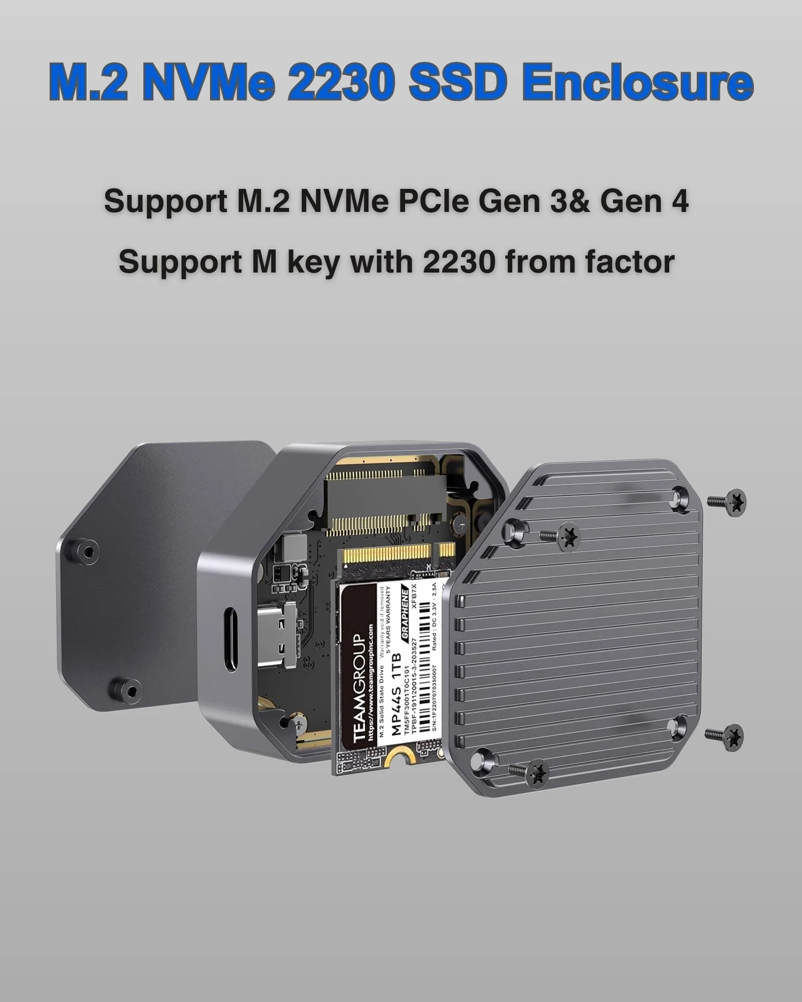 2230 SSD Enclosure, M.2 NVMe SSD Enclosure, 10Gbps USB-C 3.1, Supports M.2 M Key & B+M Key Size 2230mm External SSD Drive Enclosure E13 - Image 2