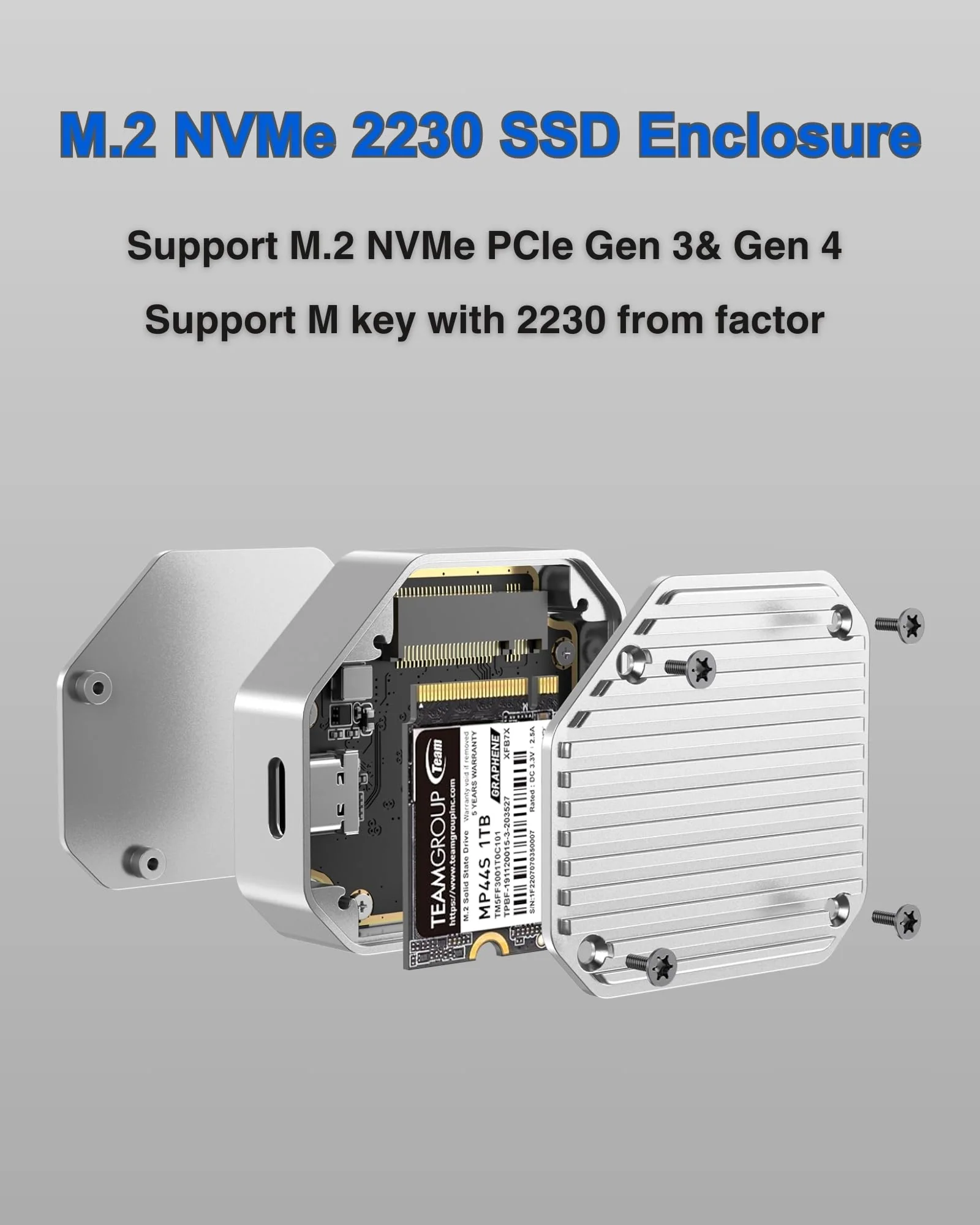 2230 SSD Enclosure, M.2 NVMe SSD Enclosure, 10Gbps USB-C 3.1, Supports M.2 M Key & B+M Key Size 2230mm External SSD Drive Enclosure | Light Grey Ge-MC13-USLG - Image 2