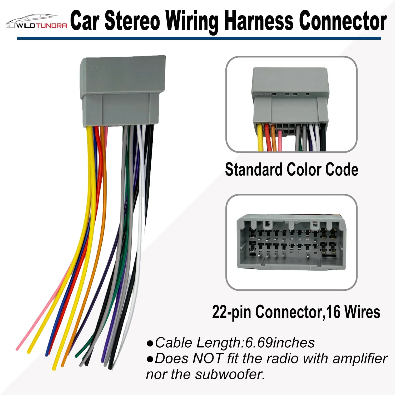22Pin Radio Wiring Harness with Antenna Adapter for Dodge 2002-2010 Chrysler 2000-2007 Jeep 2003-2008 Aftermarket Car Stereo Wiring Harness Connector Car Stereo Radio Wiring Harness Cable Install Kit 16-pin, with Antenna Adapter - Image 2