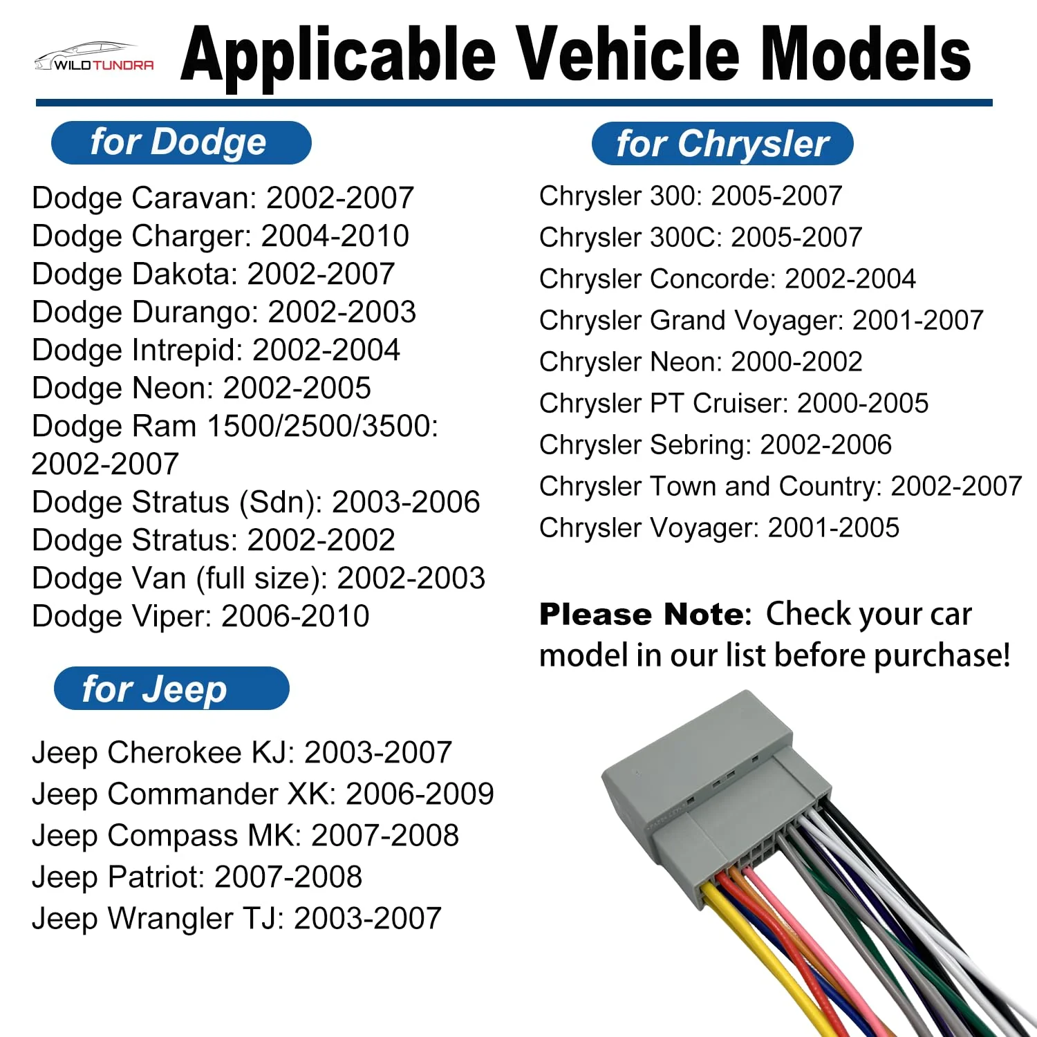 22Pin Radio Wiring Harness with Antenna Adapter for Dodge 2002-2010 Chrysler 2000-2007 Jeep 2003-2008 Aftermarket Car Stereo Wiring Harness Connector Car Stereo Radio Wiring Harness Cable Install Kit 16-pin, with Antenna Adapter - Image 4