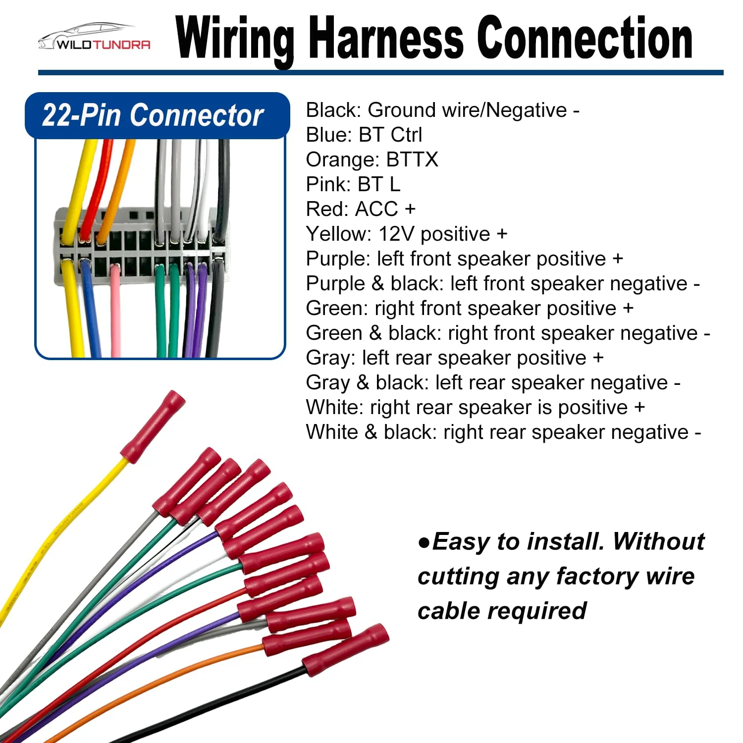 22Pin Radio Wiring Harness with Antenna Adapter for Dodge 2002-2010 Chrysler 2000-2007 Jeep 2003-2008 Aftermarket Car Stereo Wiring Harness Connector Car Stereo Radio Wiring Harness Cable Install Kit 16-pin, with Antenna Adapter - Image 5