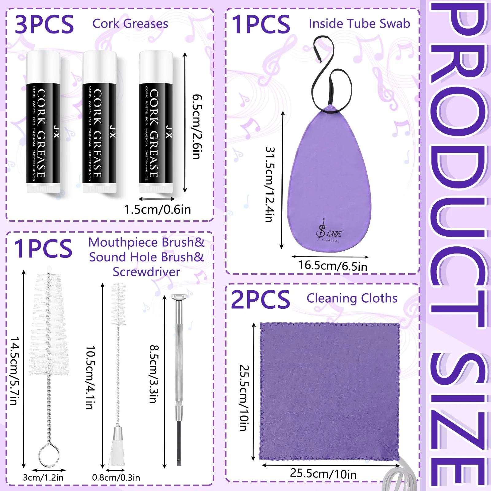 23 Pcs Clarinet Cleaning Kit Clarinet Accessories All in One Clarinet Cleaner Kit with Maintenance Kit Clarinet Swab Clarinet Reeds Cork Grease Thumb Rest for Clarinet Wind Instrument (Purple) Purple - Image 2