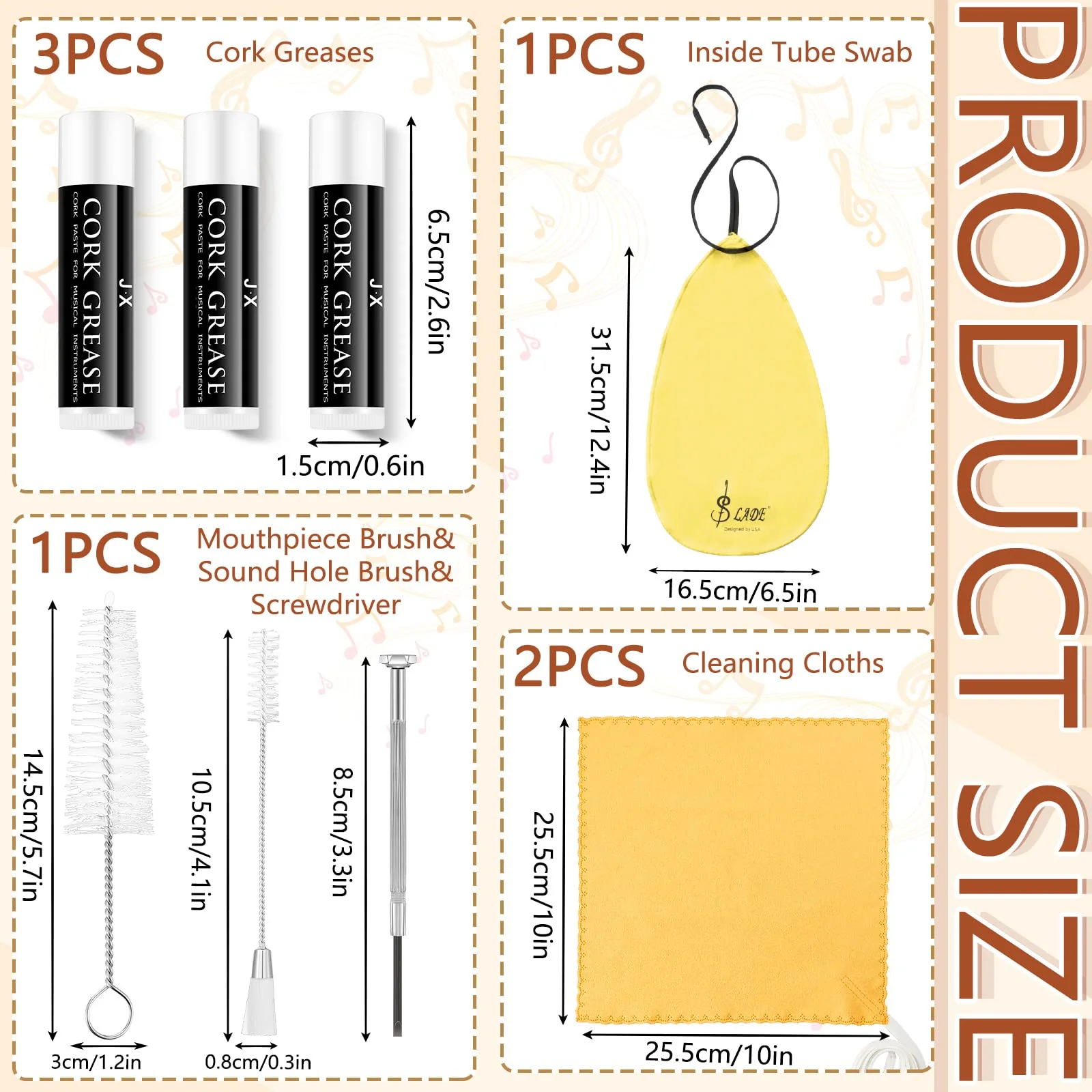 23 Pcs Clarinet Cleaning Kit Clarinet Accessories All in One Clarinet Cleaner Kit with Maintenance Kit Clarinet Swab Clarinet Reeds Cork Grease Thumb Rest for Clarinet Wind Instrument (Yellow) Yellow - Image 2