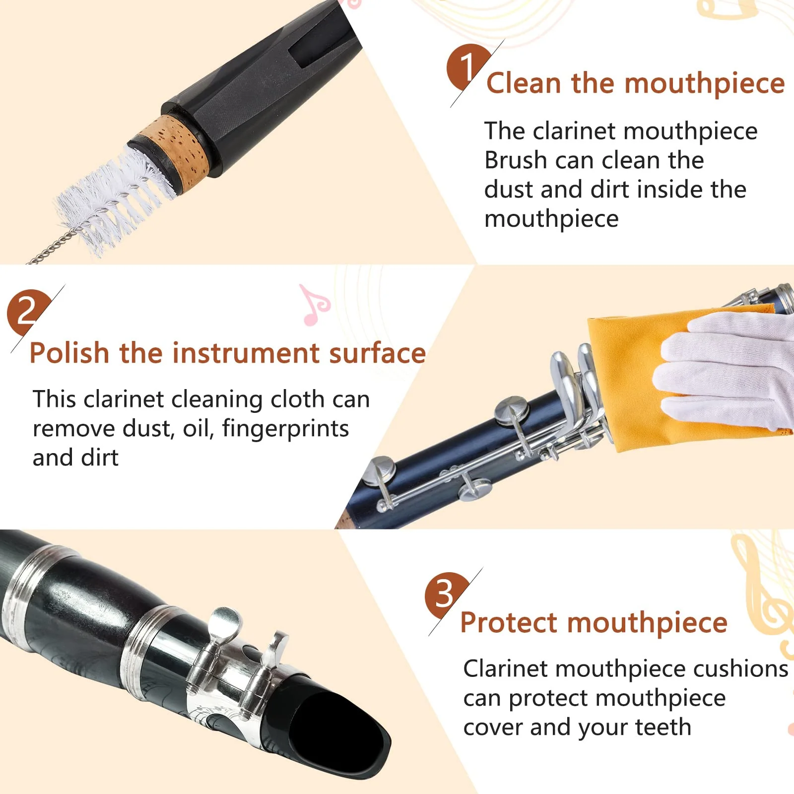 23 Pcs Clarinet Cleaning Kit Clarinet Accessories All in One Clarinet Cleaner Kit with Maintenance Kit Clarinet Swab Clarinet Reeds Cork Grease Thumb Rest for Clarinet Wind Instrument (Yellow) Yellow - Image 6