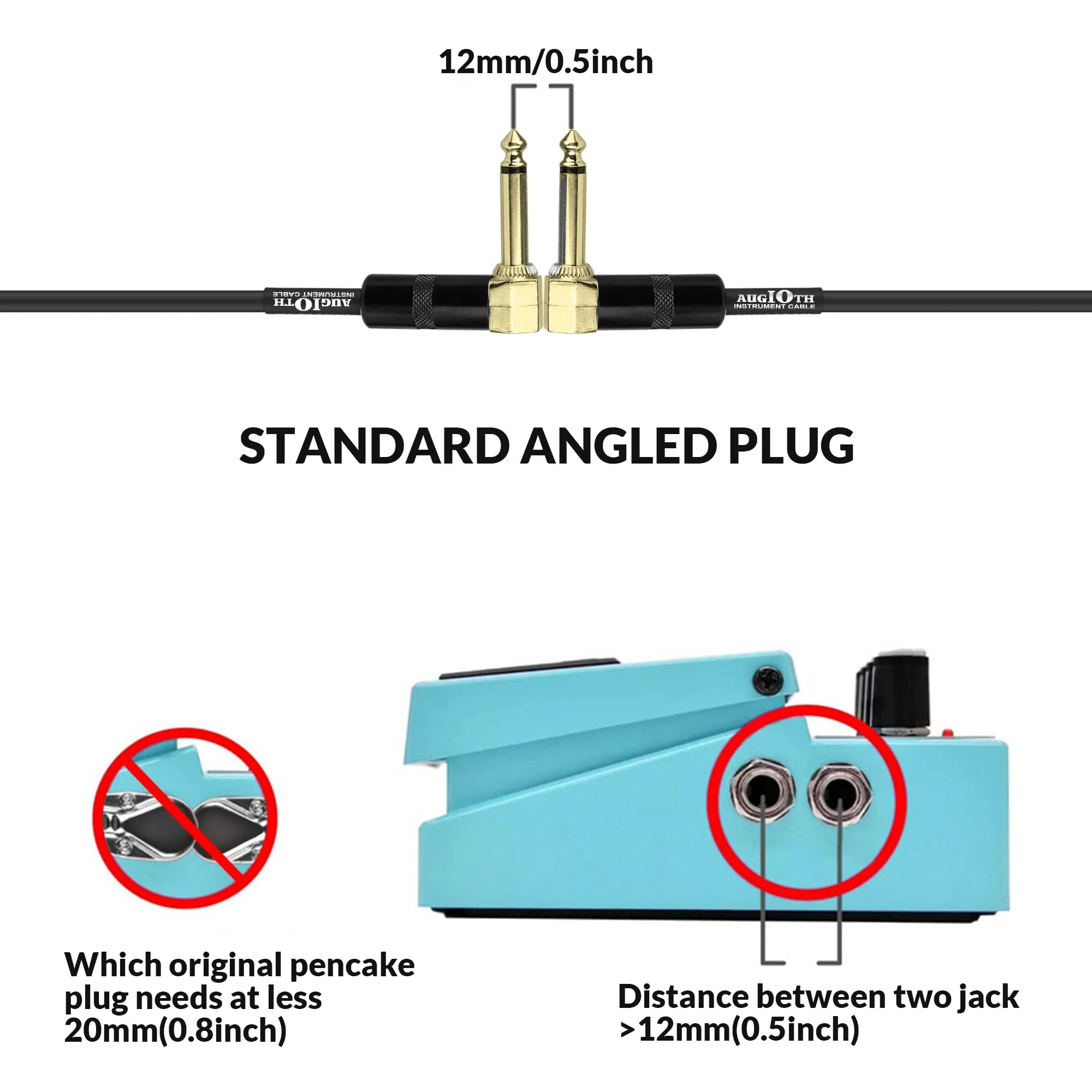 24 Inch Guitar Patch Cable Performance Guitar Effect Pedal Cables Angled to Angled Gold Plated Plugs 24in Angled-Angled Black - Image 3