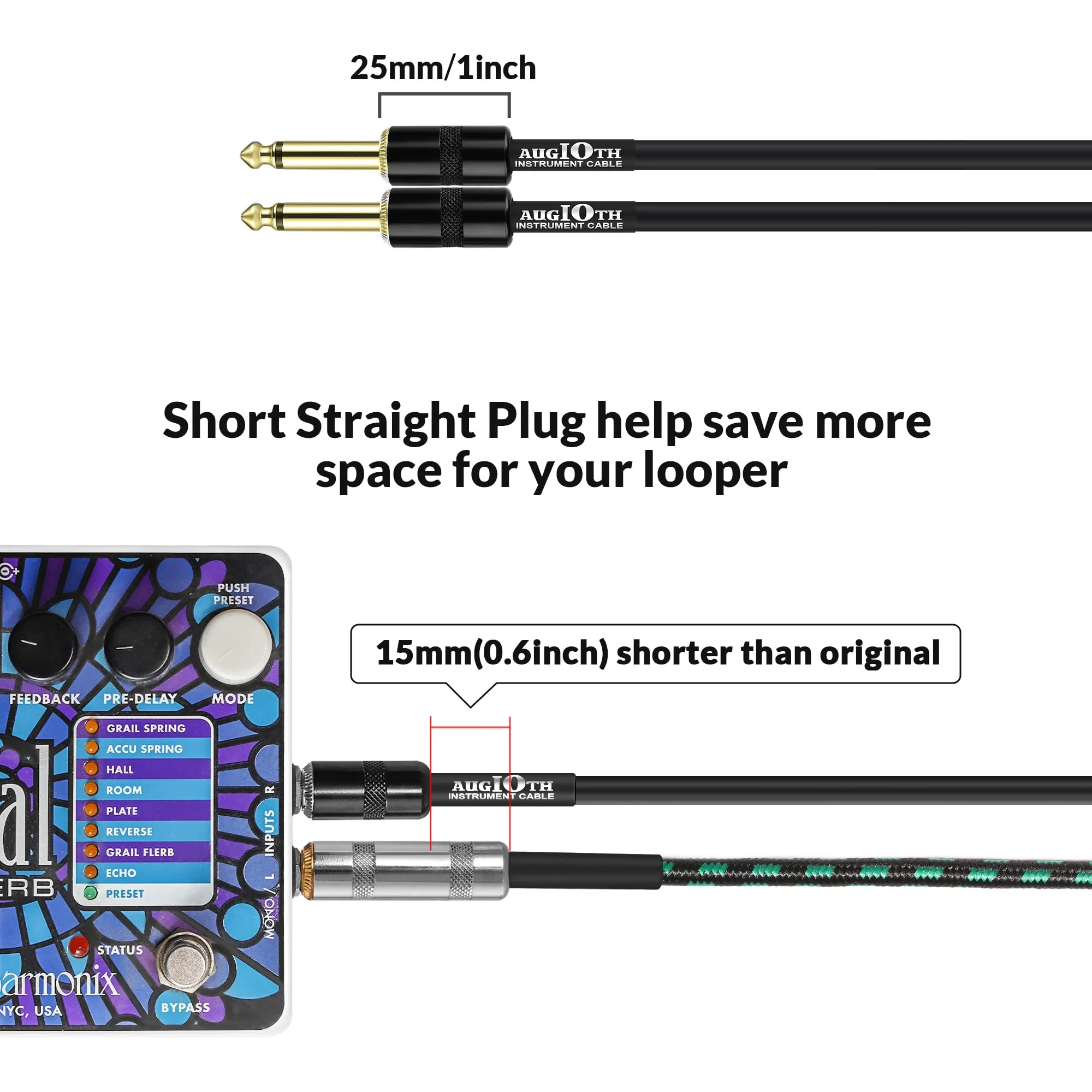 24 Inch Guitar Patch Cable Performance Guitar Effect Pedal Cables Angled to Angled Gold Plated Plugs 24in Angled-Angled Black - Image 4