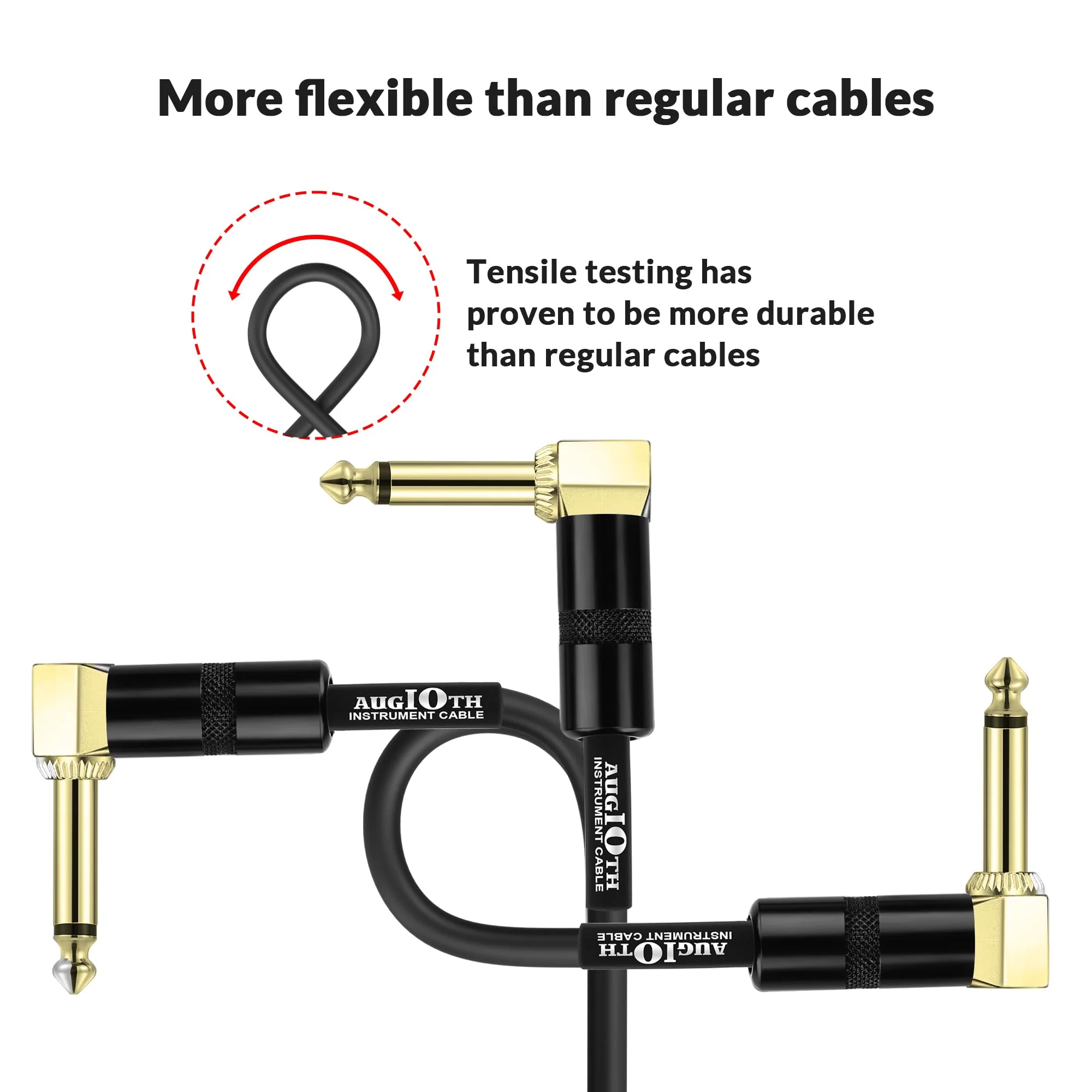 24 Inch Guitar Patch Cable Performance Guitar Effect Pedal Cables Angled to Angled Gold Plated Plugs 24in Angled-Angled Black - Image 5