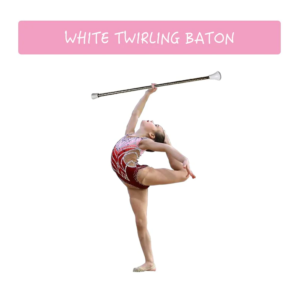 24-Inch Twirling Baton Spinning Dance Baton Metal Rhythmic Gymnastics Conducting Batons for Child in Majorette-Complete with 1 Dance Ribbon Rainbow Streamer (White,1 Pack) - Image 4