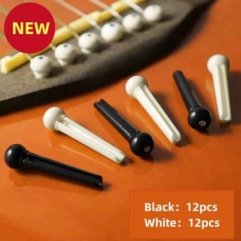 24 Pcs Acoustic Guitar Bridge Pins Guitar Saddle Nut 6 Strings Nail Pegs Fixed Cone acoustic Guitar Pegs Replacement Parts Tool ，Ivory & Black - Image 2