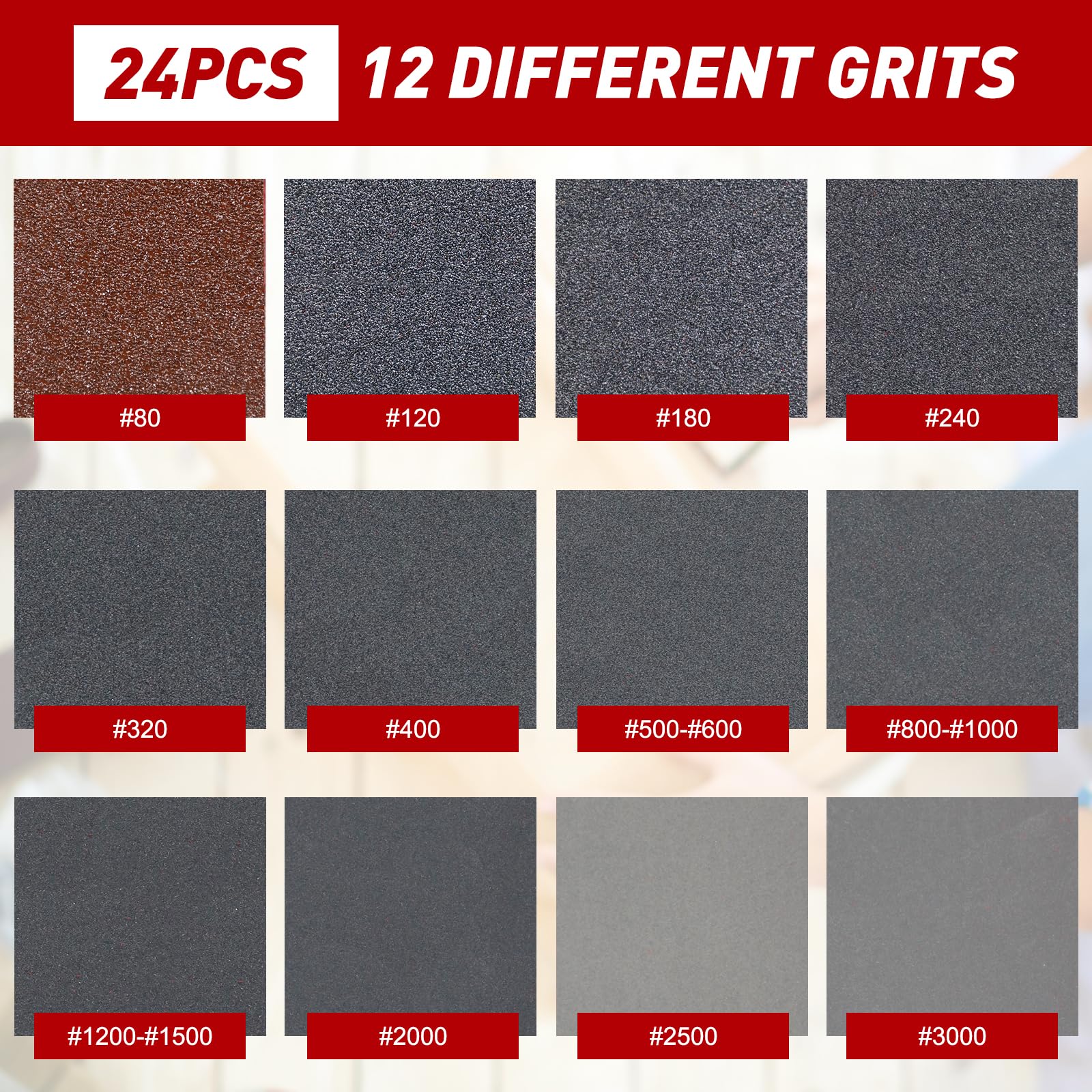24 Pcs Sanding Sponge Set 80-3000 Grit Sanding Pads, Flexible Sandpaper Block Coarse and Fine, Foam Sanding Pads Washable and Reusable, Wet and Dry Sandpaper for Metal Wood Wall Polishing 24Pcs Mixed Grit - Image 3
