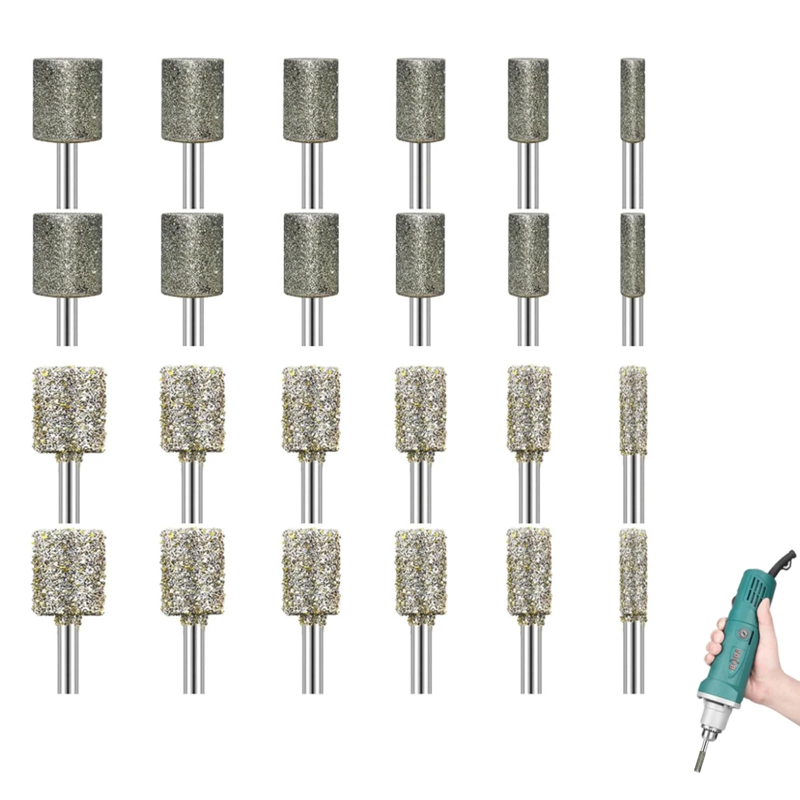 24 Piece Diamond Grinding Point Set - Grinding Attachments Suitable for Dremel - For Engraving & Polishing on Jade, Ceramic, Glass & Stone - Robust & Versatile