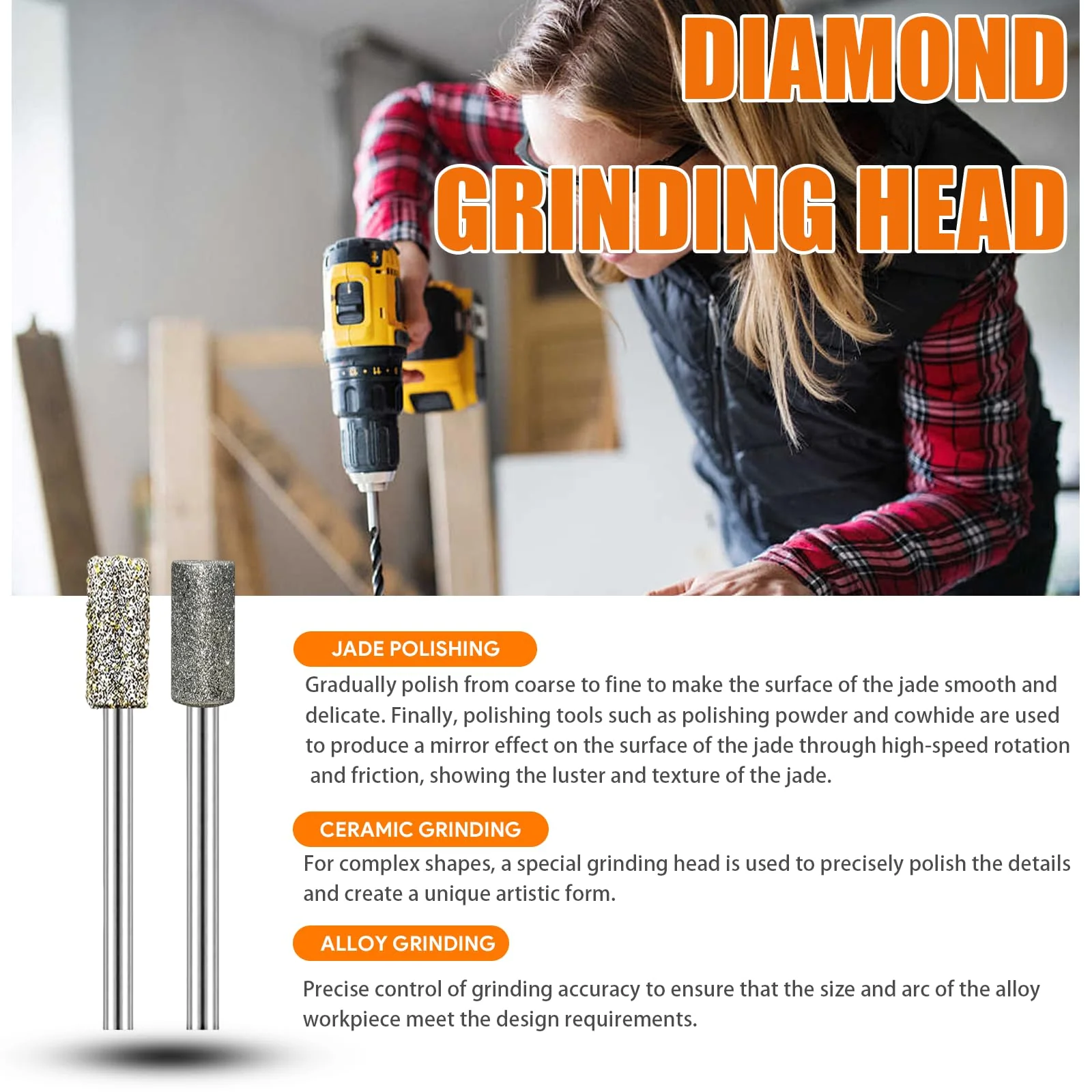 24 Piece Diamond Grinding Point Set - Grinding Attachments Suitable for Dremel - For Engraving & Polishing on Jade, Ceramic, Glass & Stone - Robust & Versatile - Image 4