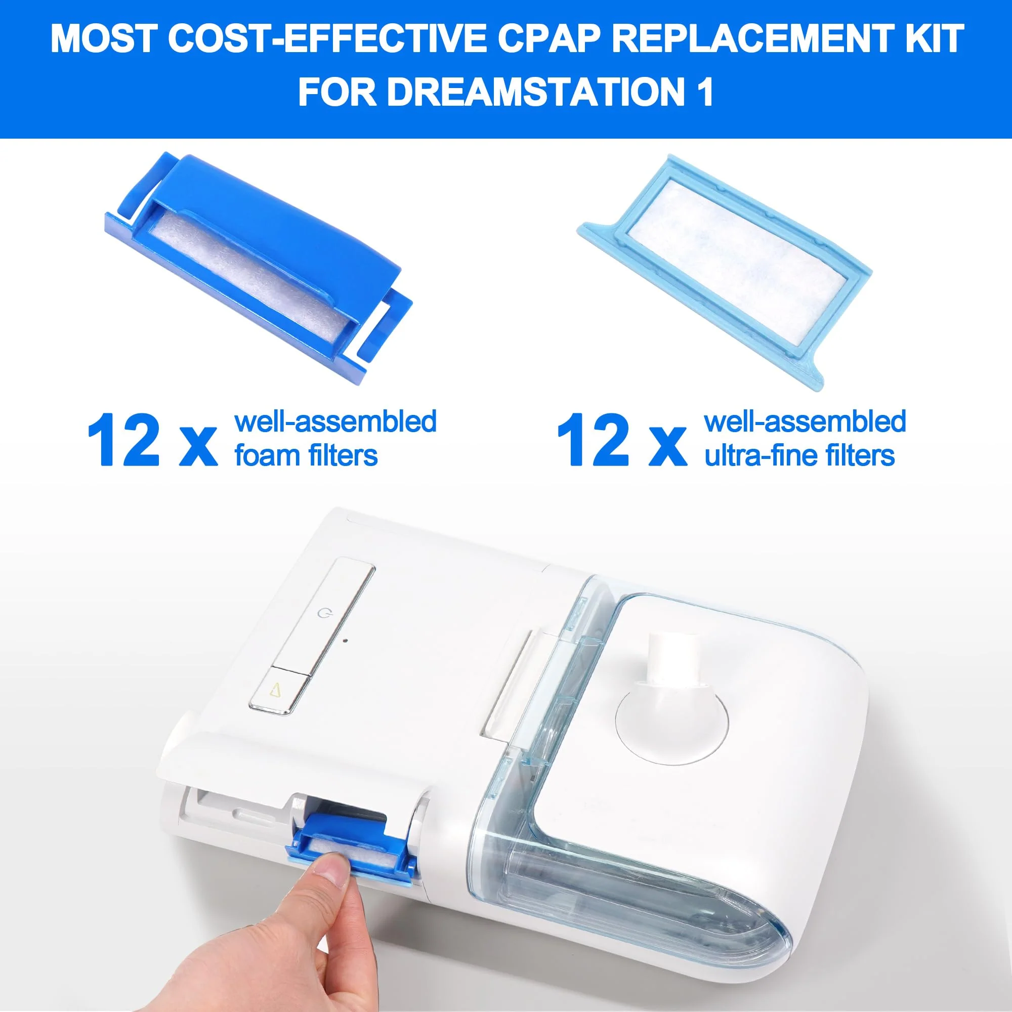 24 pieces filters compatible with Dream Station 1, contains 12 pre-assembled pollen filters and 12 ultra-fine filters, replacement CPAP filters provided by BlessEase - Image 3