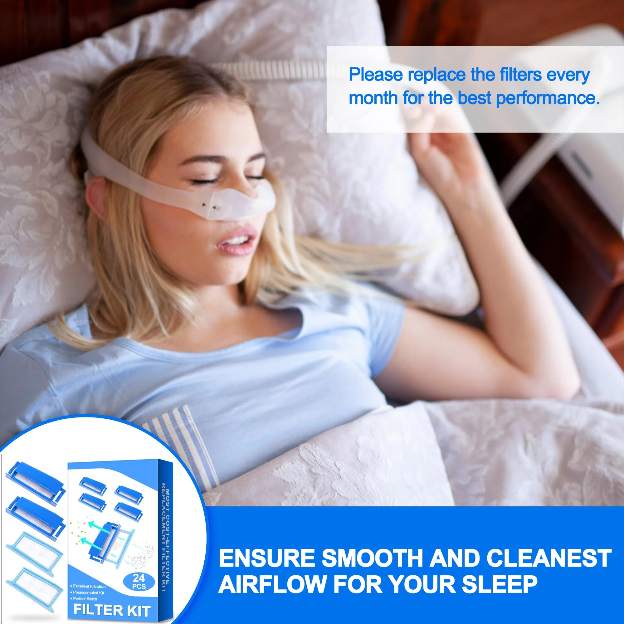 24 pieces filters compatible with Dream Station 1, contains 12 pre-assembled pollen filters and 12 ultra-fine filters, replacement CPAP filters provided by BlessEase - Image 5