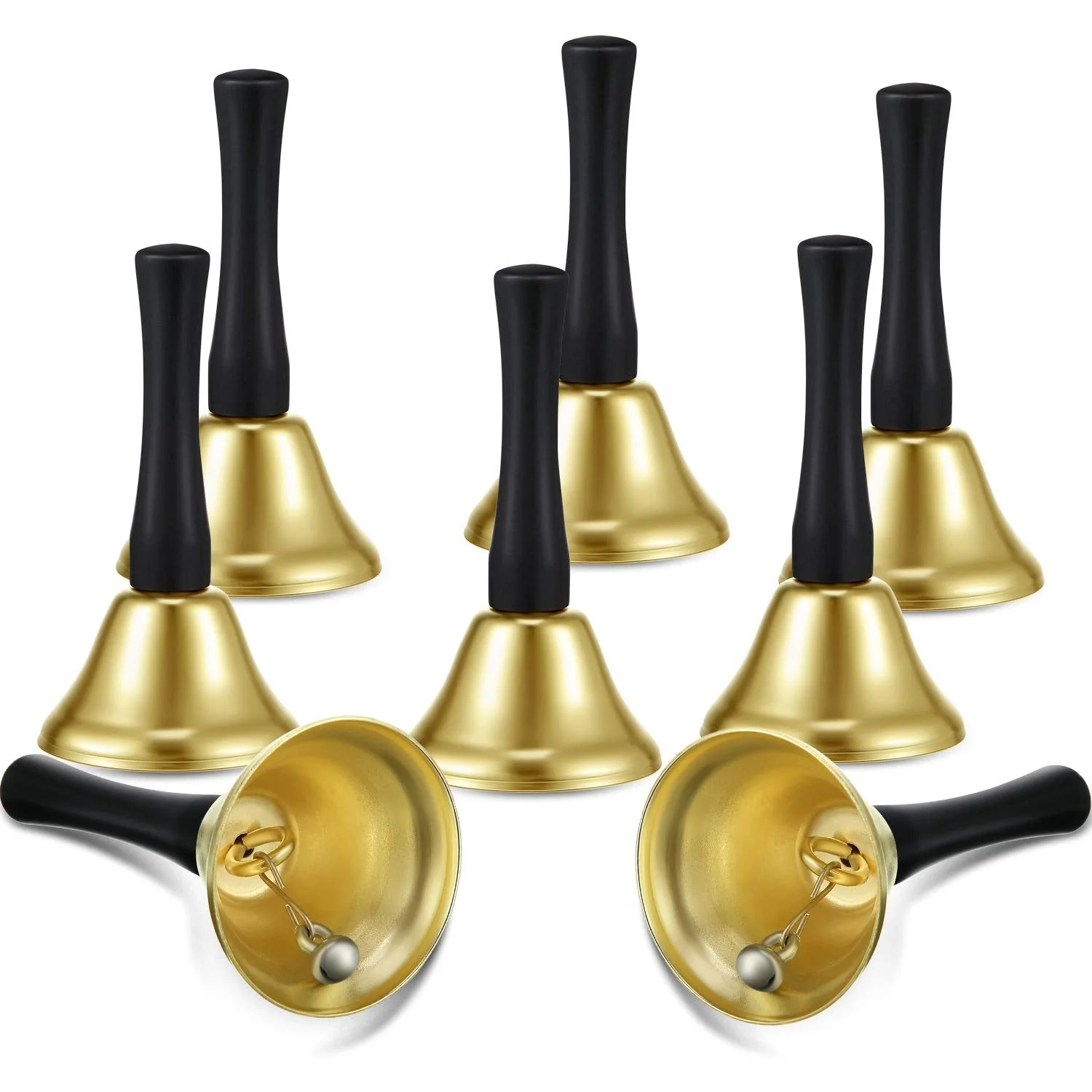 24 Pieces Hand Bells Silver Steel Service Handbells Black Wooden Handle Diatonic Metal Bells Musical Percussion (Gold) Gold - Image 2
