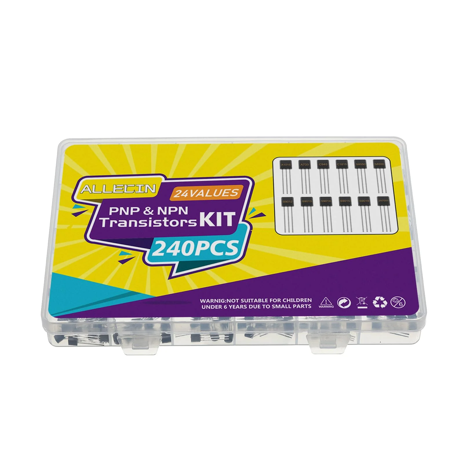 24 Values BJT Transistor Kit A1015 A733 C945 C1815 S8050 S8550 S9012 S9013 S9014 S9015 S9018 2N7000 2N2222 2N2907 2N3904 2N3906 2N5401 2N5551 BC327 BC337 BC547 BC550 BC557 BC560 Transistors - Image 5