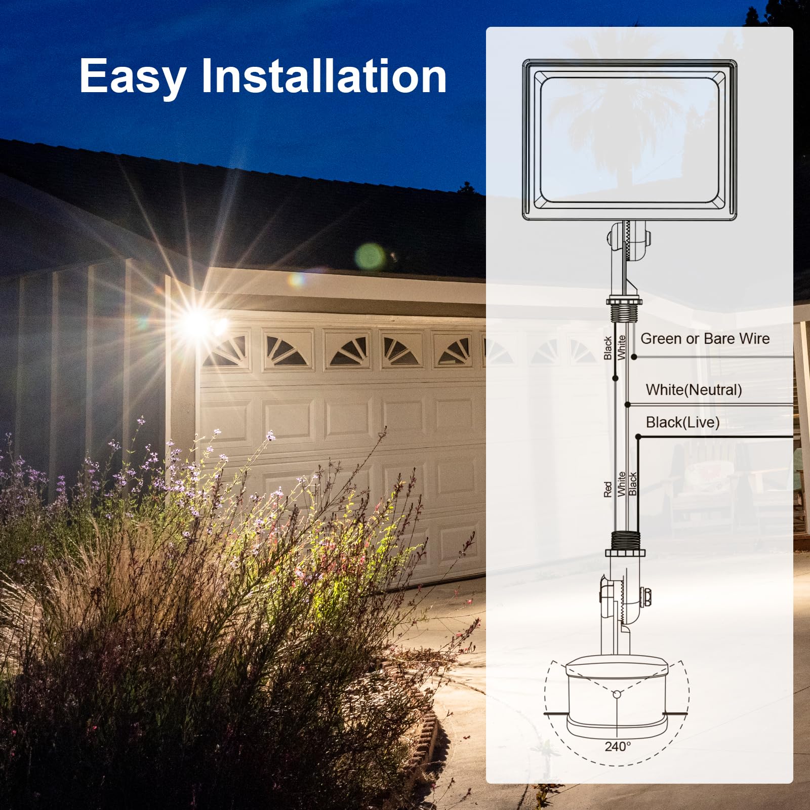 240-Degree Replacement Motion Sensor, Adjustable LUX(5-300) & Time & Detection Sensitivity Up to 60 Feet Range, 3 Working Modes Outdoor Motion Detector for Security Floodlight, Brown - Image 7