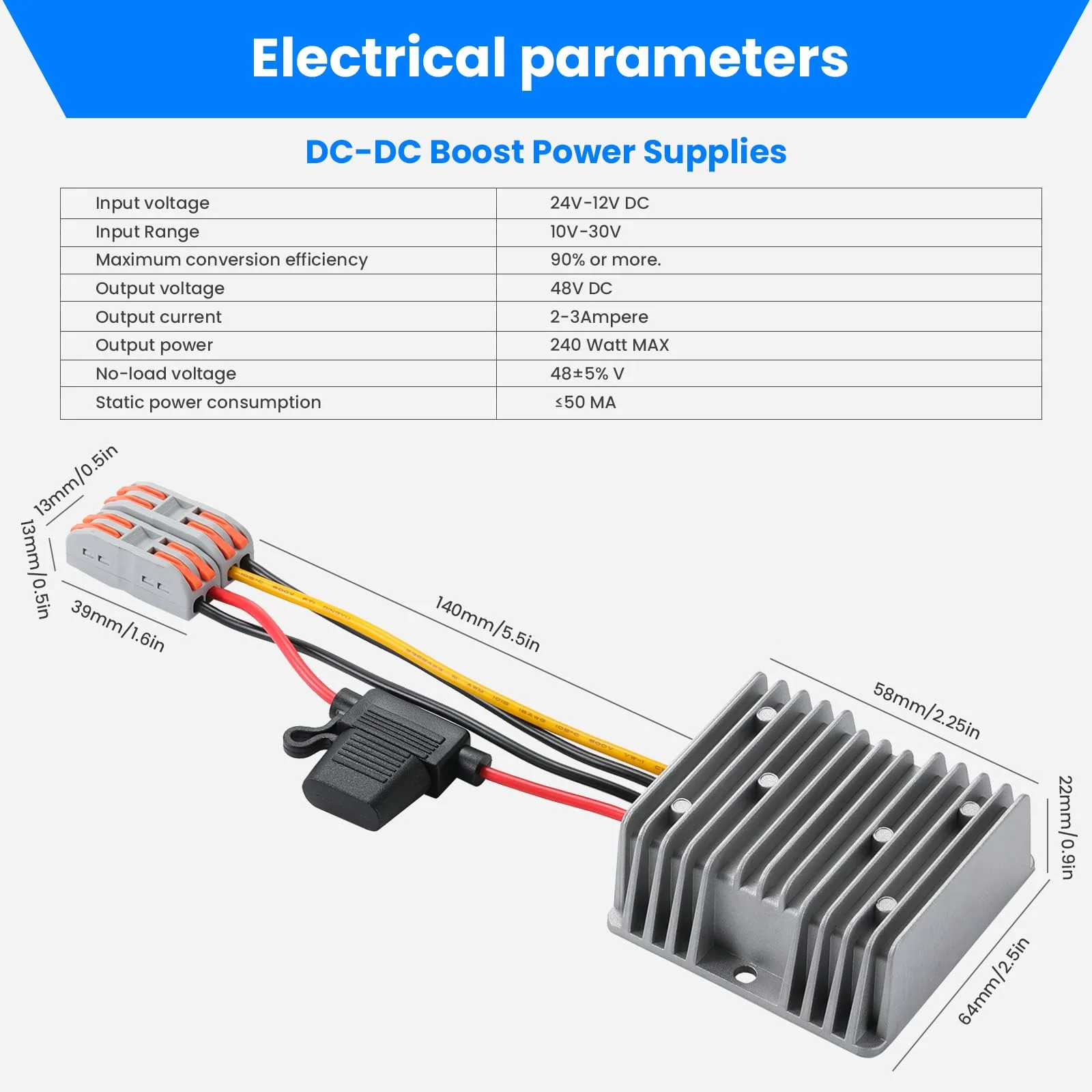 240W DC-DC Boost Converter, 12V/24V to 48V 5A Boost Transformer - Waterproof IP67,Suitable for Golf Carts, Solar Panels, Electric Scooters, Overload/Short Circuit Protection Grey-DC 12V to 48V5A - Image 7
