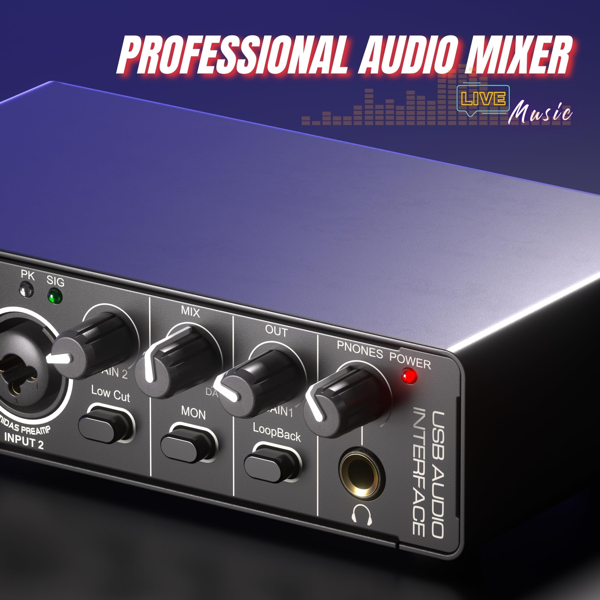 24Bit 192kHz Audio Interface, 2 In 2 Out USB Audio Interface for Recording, Streaming, Podcasting with Pro Audio Mixer, Mic Preamplifier, XLR TSR TS Ports, 48V Phantom Power - Image 5