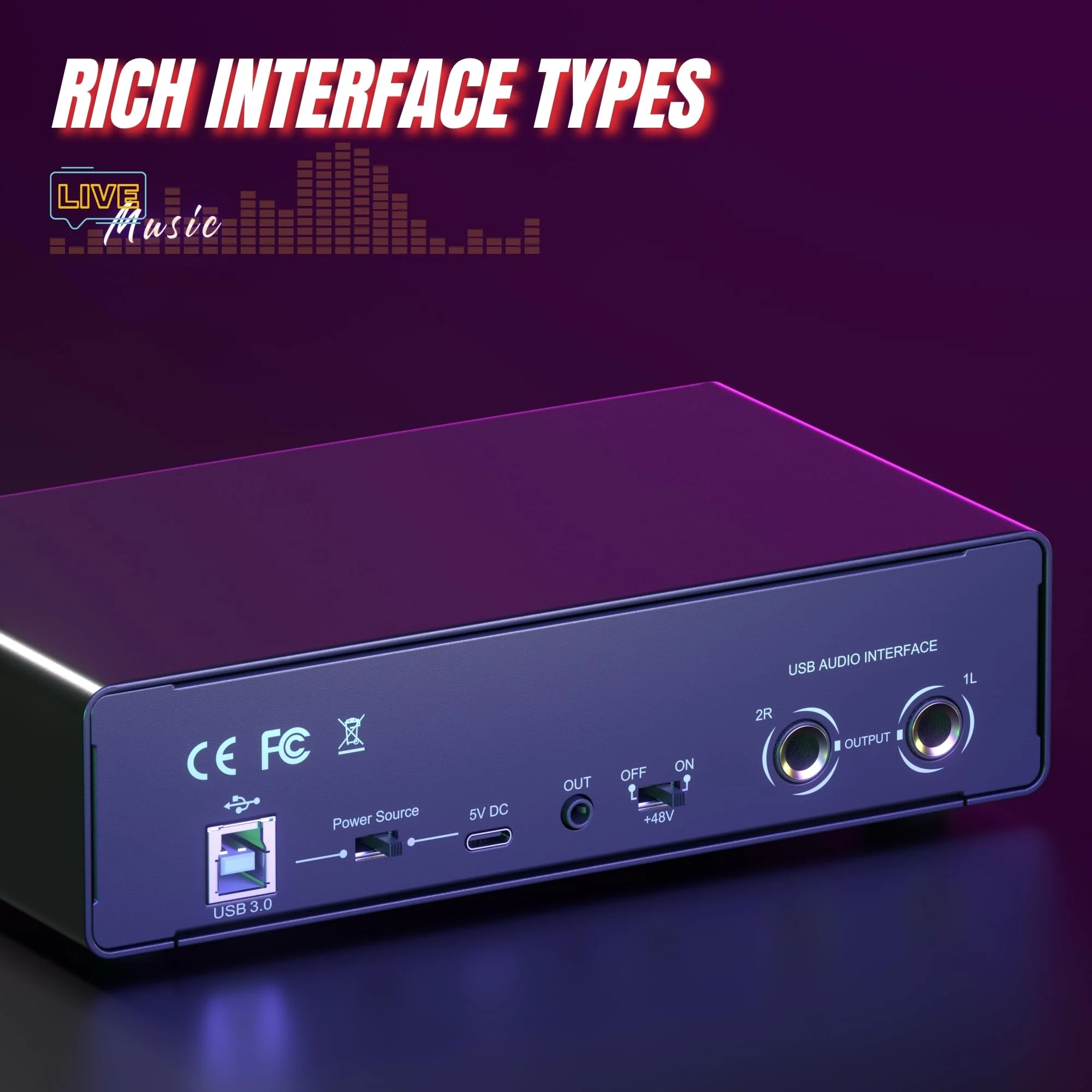 24Bit 192kHz Audio Interface, 2 In 2 Out USB Audio Interface for Recording, Streaming, Podcasting with Pro Audio Mixer, Mic Preamplifier, XLR TSR TS Ports, 48V Phantom Power - Image 6