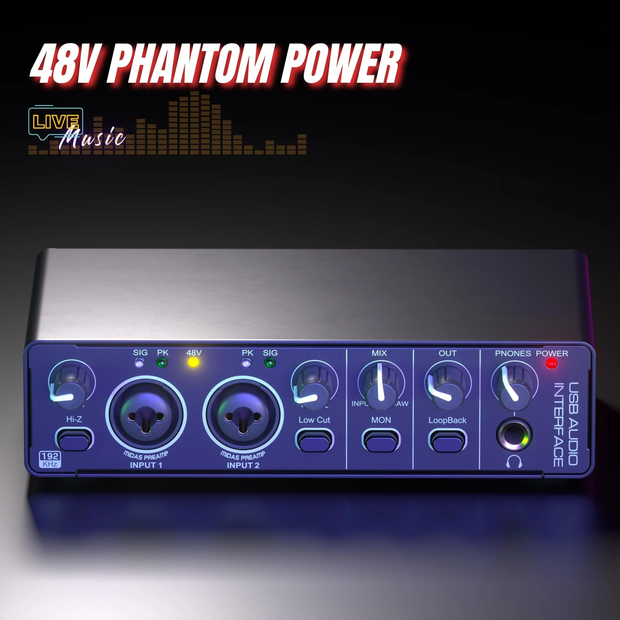 24Bit 192kHz Audio Interface, 2 In 2 Out USB Audio Interface for Recording, Streaming, Podcasting with Pro Audio Mixer, Mic Preamplifier, XLR TSR TS Ports, 48V Phantom Power - Image 7