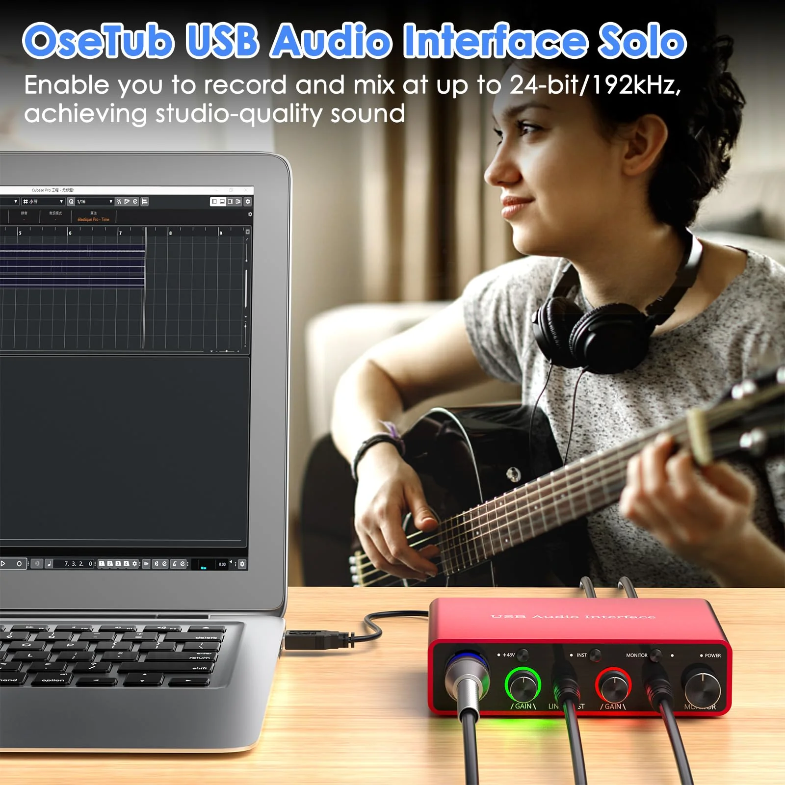 24Bit/192kHz USB Audio Interface with 48V Phantom Power - Studio Quality Recording for Musicians, Vocalists & Podcasters | Plug & Play | Works with Mac/PC & DAWs | Perfect for Home Studio & Streaming OT-AR001B-UG - Image 3