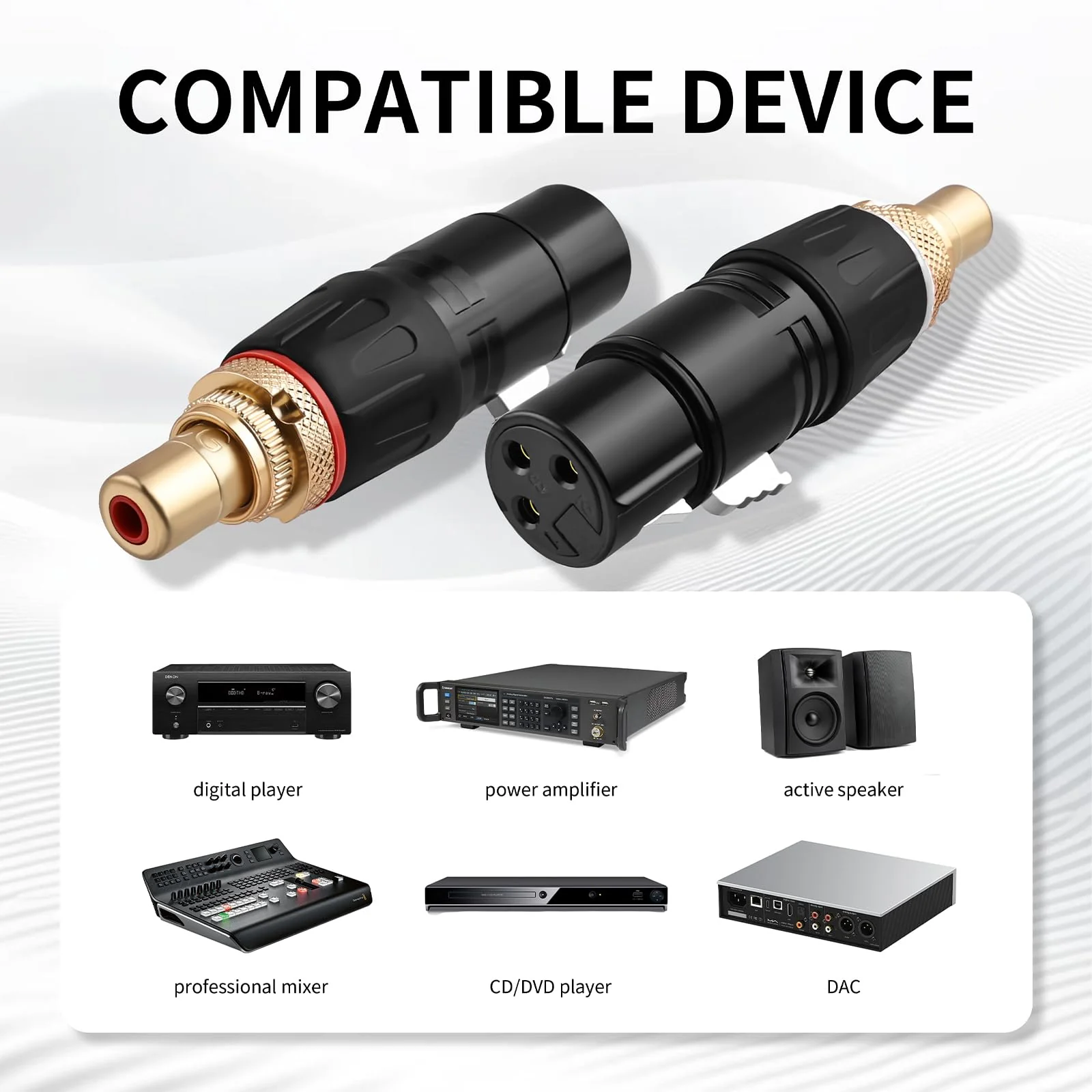 24K Gold Plated XLR to RCA Adapter (4-Count) - XLR Female to RCA Female Hi-Fi Audio Converter, Zinc Alloy Shielded for Audiophiles, Home Studio & Pro Audio Setup 4 Count - Image 5