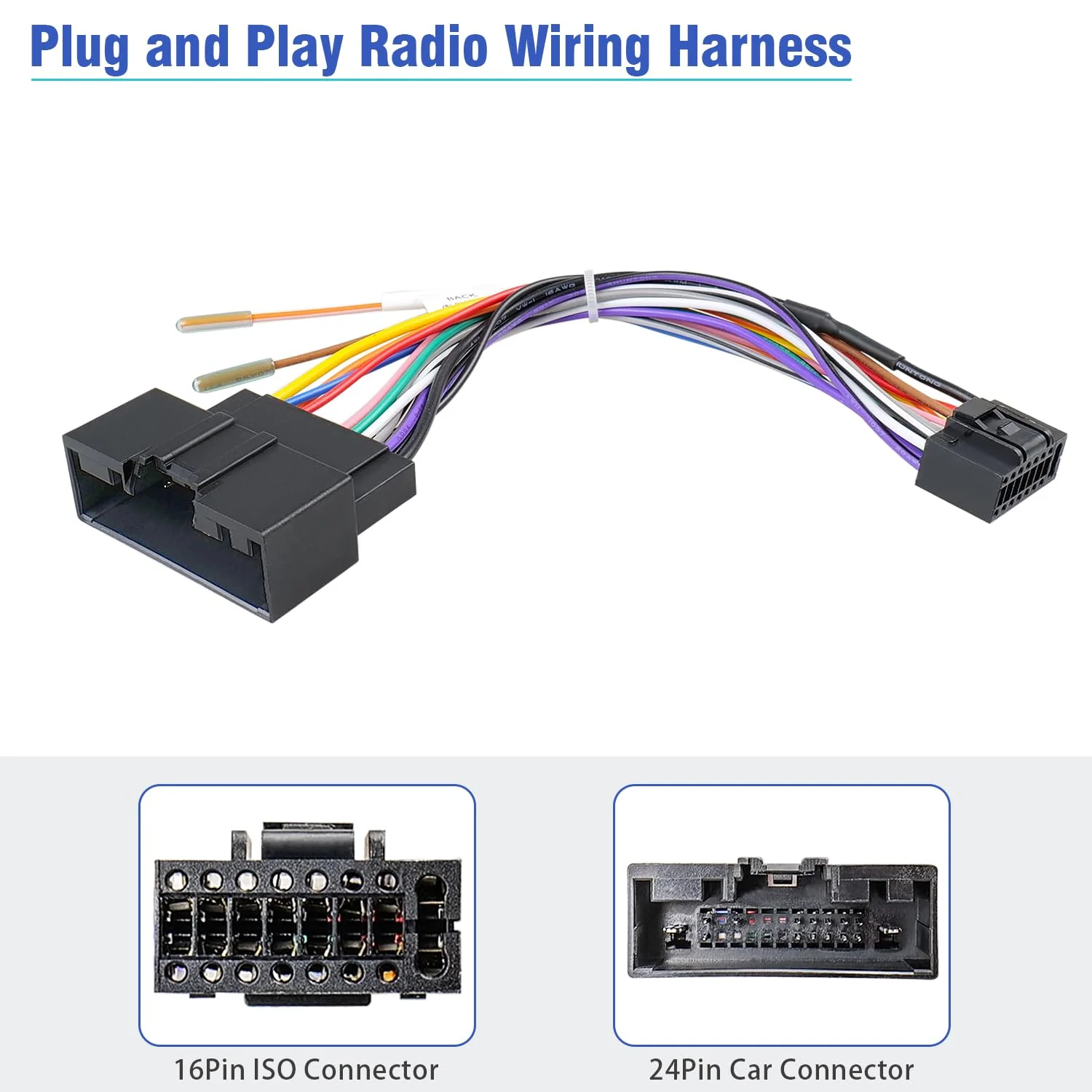 24Pin Radio Wiring Harness Compatible with Ford F150/250/350/450/550 Explorer Fusion Focus Mustang Transit Fiesta, 16Pin Car Stereo Wire Adapter+Butt Connector - Image 3