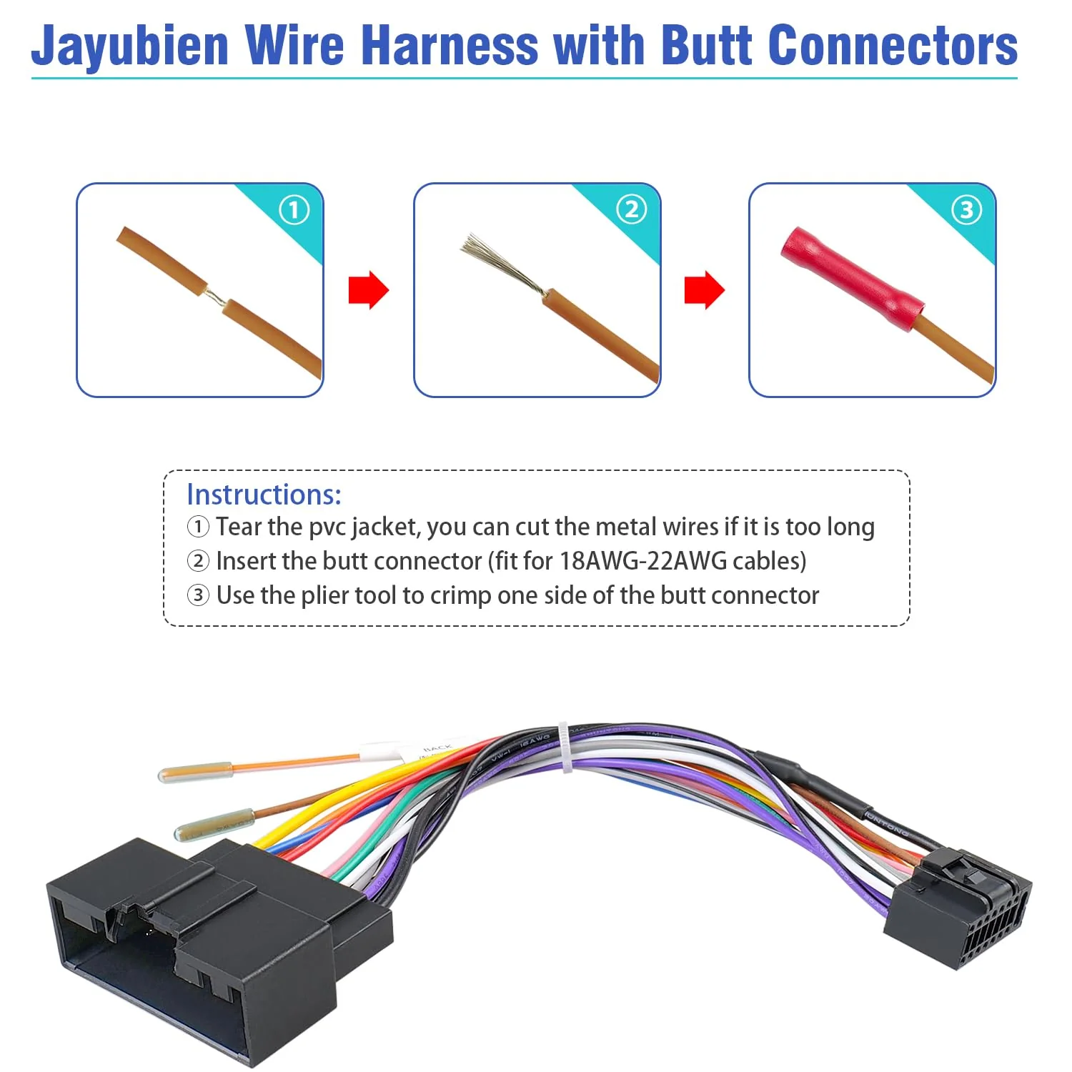 24Pin Radio Wiring Harness Compatible with Ford F150/250/350/450/550 Explorer Fusion Focus Mustang Transit Fiesta, 16Pin Car Stereo Wire Adapter+Butt Connector - Image 4