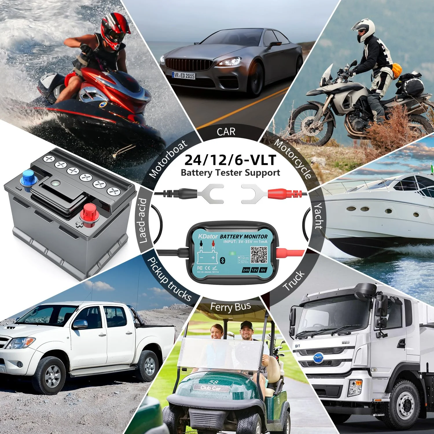 24V 12V 6V Bluetooth Battery Monitor BM7–Work for All Lead-Acid & Lithium Battery with Charging, Cranking System Test & Auto Alarm – Waterproof Voltmeter for Cars, Vans, Trucks, Motorcycles, Boats For 6V-24V Lead-Acid & Lithium Battery - Image 2