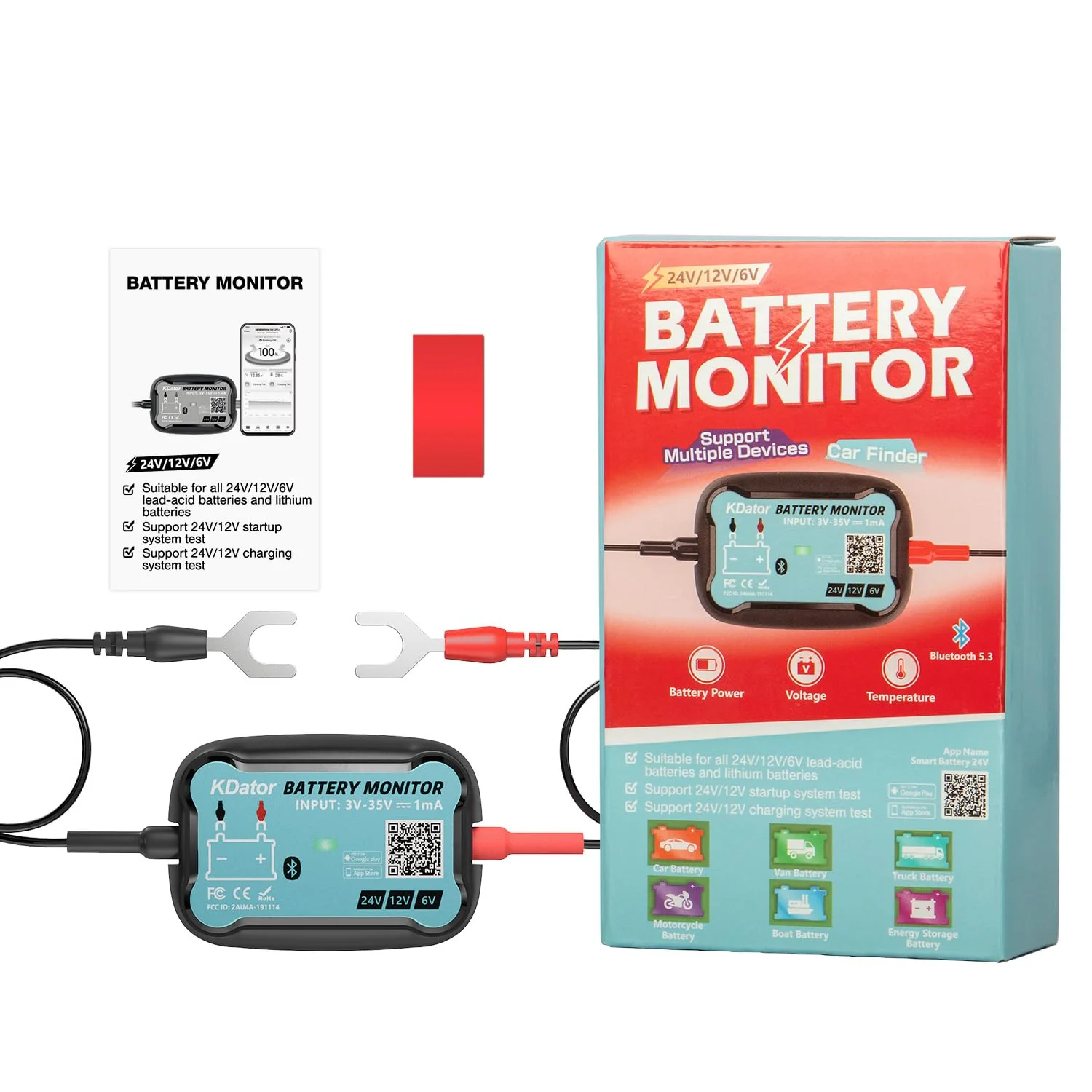 24V 12V 6V Bluetooth Battery Monitor BM7–Work for All Lead-Acid & Lithium Battery with Charging, Cranking System Test & Auto Alarm – Waterproof Voltmeter for Cars, Vans, Trucks, Motorcycles, Boats For 6V-24V Lead-Acid & Lithium Battery - Image 9