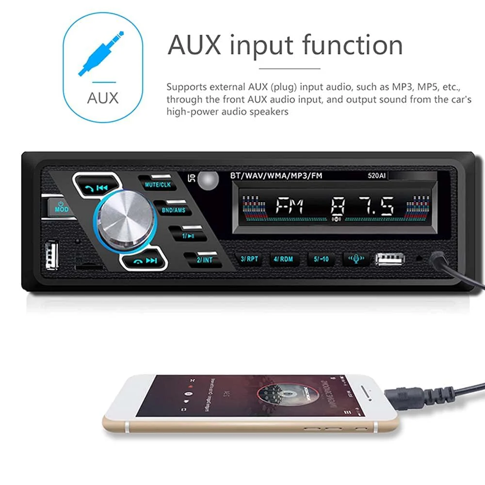 24V Car Radio Bluetooth Stereo MP3 Player Supports Hands-Free Calls FM Dual USB Ports TF AUX in Voice Assist File Reading Function with ISO Plug and Remote Control - Image 6