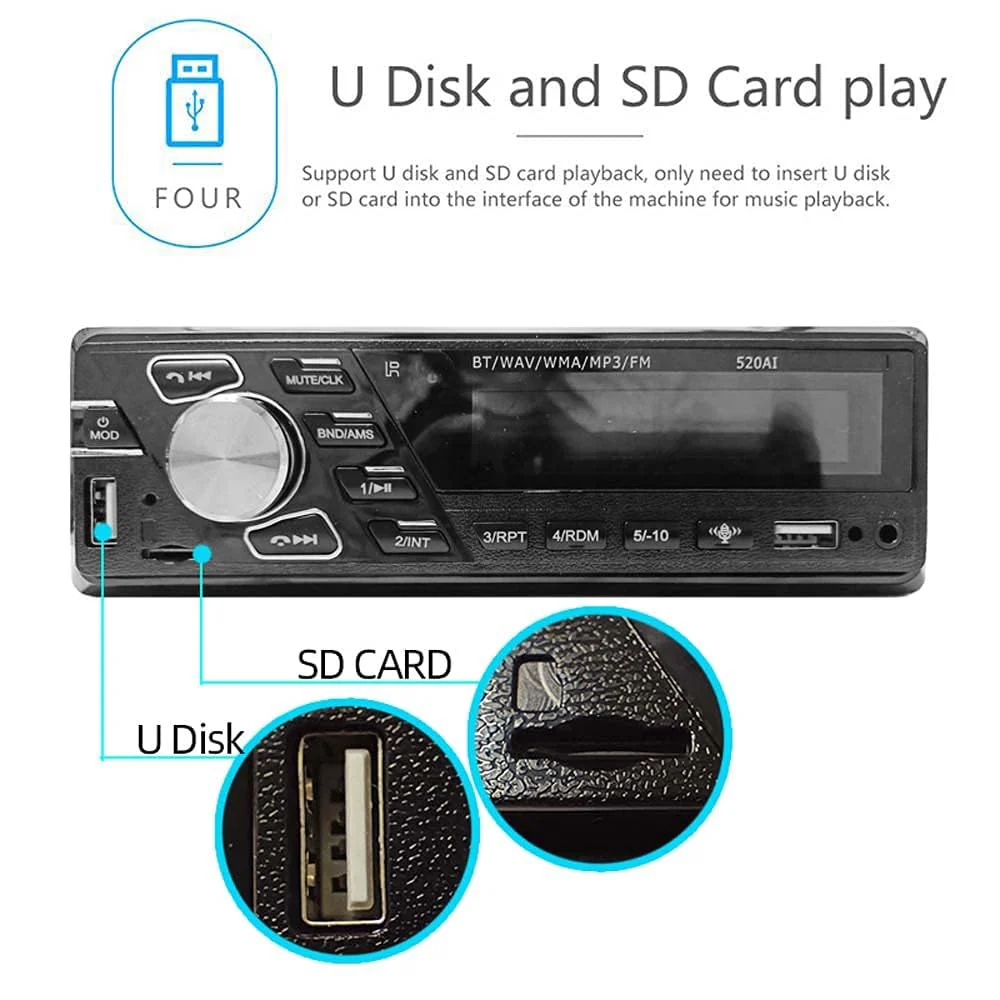 24V Car Radio Bluetooth Stereo MP3 Player Supports Hands-Free Calls FM Dual USB Ports TF AUX in Voice Assist File Reading Function with ISO Plug and Remote Control - Image 7