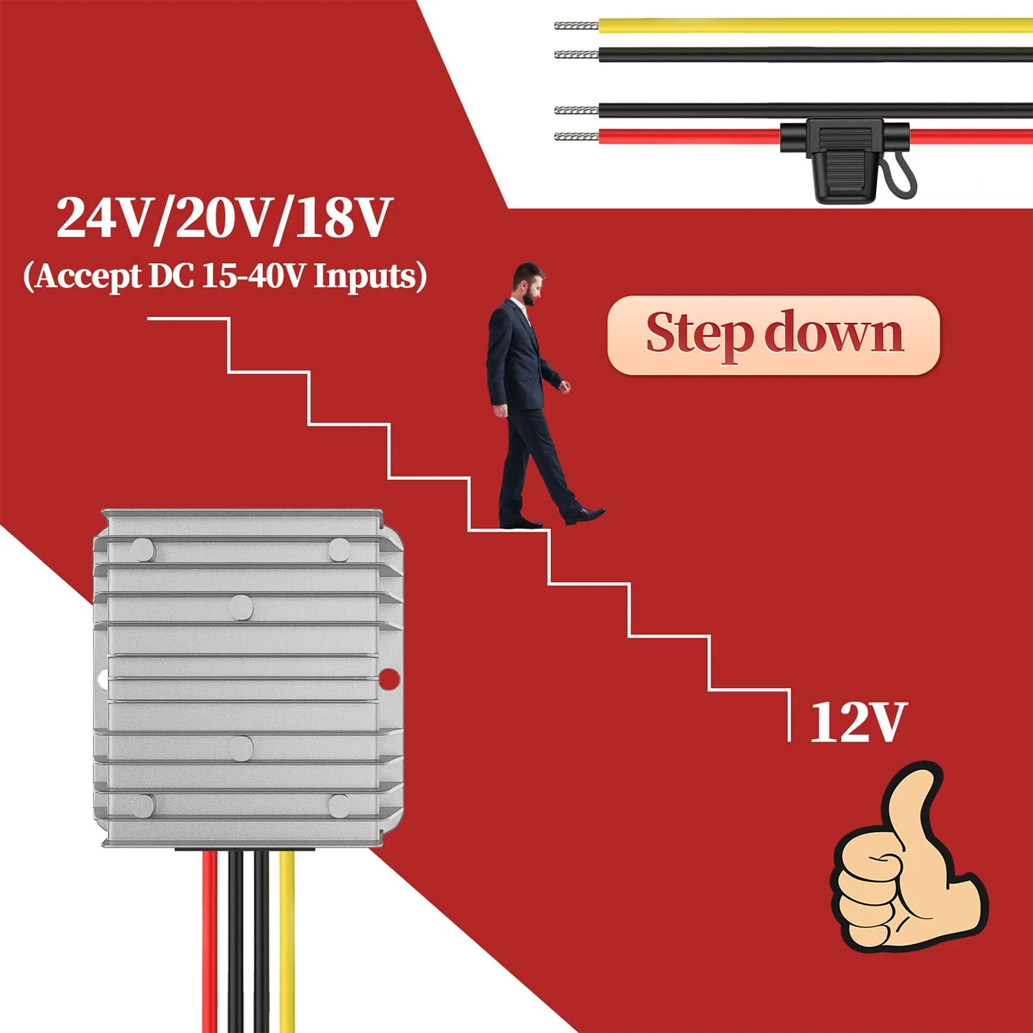 24V to 12V Voltage Converter, DC Converter 24V 12V 20A 240W with Fuse Waterproof, Step Down Converter for Golf Cart LED Light Motor Truck Vehicle Boat Solar System (DC15-40V Wide Input) 24V bis 12V 20A - Image 2