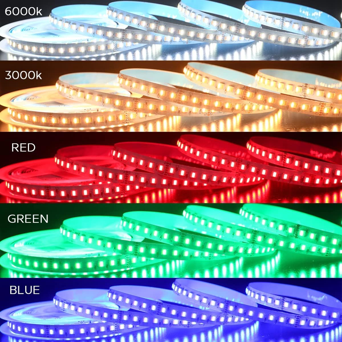 24VDC Highest Density 5-in-1 5050 RGBWW (RGB+Warm White+Daylight) 112LEDs/m Bright RGBCCT LED Strip 16.4FT Dimmable Tape Lights for Bedroom Decor (16.4Ft IP20 Non-Waterproof) 16.4Ft IP20 Non-waterproof - Image 4