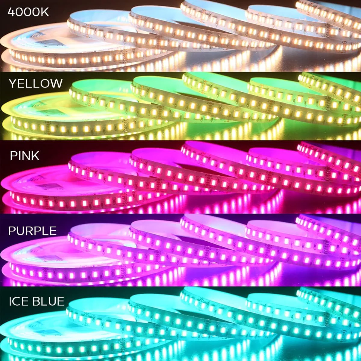 24VDC Highest Density 5-in-1 5050 RGBWW (RGB+Warm White+Daylight) 112LEDs/m Bright RGBCCT LED Strip 16.4FT Dimmable Tape Lights for Bedroom Decor (16.4Ft IP20 Non-Waterproof) 16.4Ft IP20 Non-waterproof - Image 5