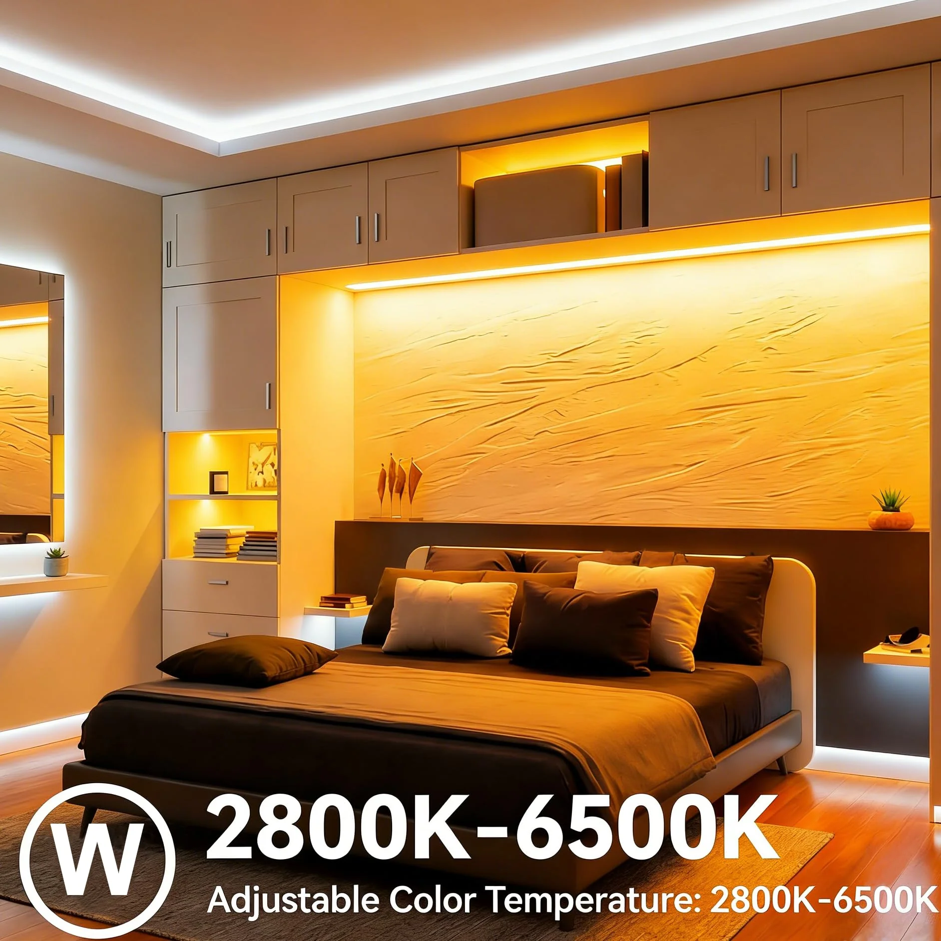 24VDC Highest Density 5-in-1 5050 RGBWW (RGB+Warm White+Daylight) 112LEDs/m Bright RGBCCT LED Strip 16.4FT Dimmable Tape Lights for Bedroom Decor (16.4Ft IP20 Non-Waterproof) 16.4Ft IP20 Non-waterproof - Image 7