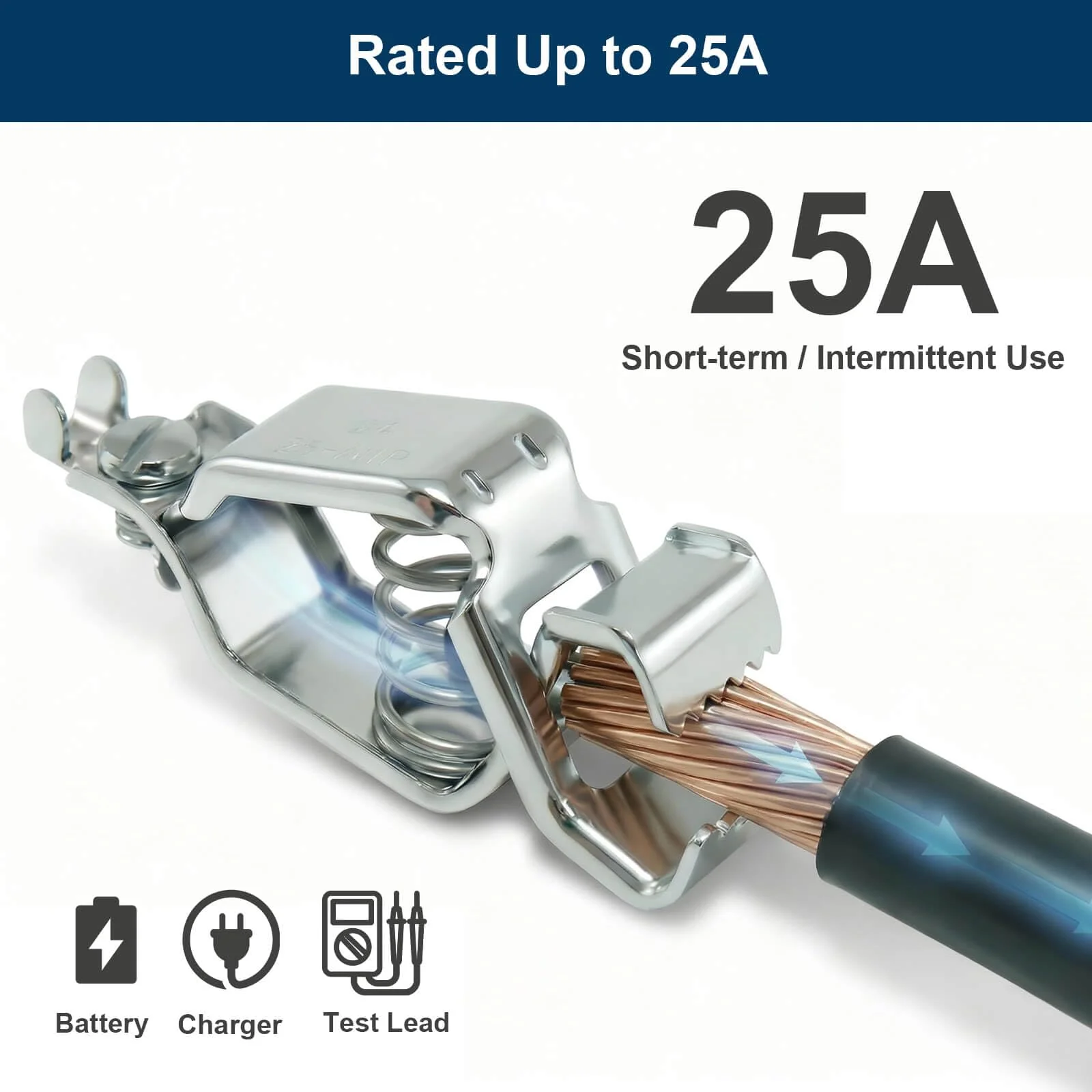 25 Amp Heavy-Duty Steel Alligator Clips, Electrical Battery Clamps with Screw Terminal, Strong Spring Grip, BU-24APN Type, 6 Pack - Image 3